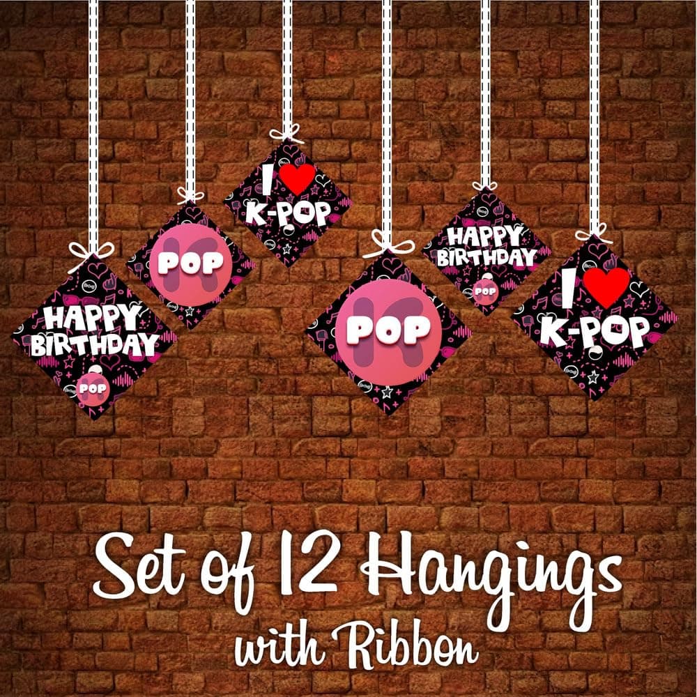Balloonistics K-Pop Theme Birthday Hanging Decorations - Pack of 12 Double-Sided Cardstock Cutouts - Music Video Aesthetic Party Decor with Ribbons for Fans, Teens & Finger Heart Lovers (Hangings - Pack of 12) thumbnail 5