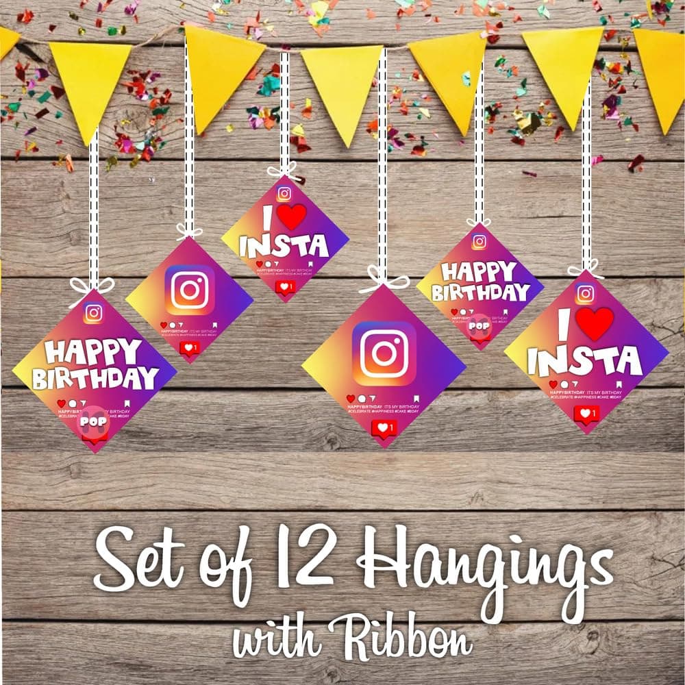 Balloonistics Insta Queen Theme Birthday Hanging Decorations - Pack of 12 Double-Sided Cardstock Ceiling Swirls & Wall Hangings - Social Media & Influencer Style Party Decor for Girls & Teens (Hangings - Pack of 12) thumbnail 2