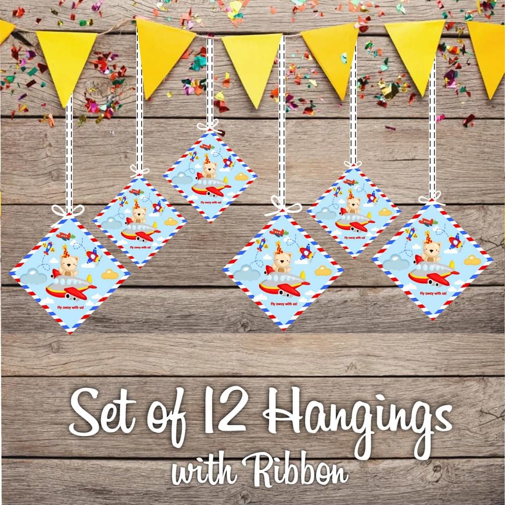 Aeroplane Hanging Decorations Double-Sided Cardstock Airplane Ornaments for Birthday Parties Pilot & Aviation Theme Ceiling Decor with Ribbons(Hangings - Pack of 12) thumbnail 2