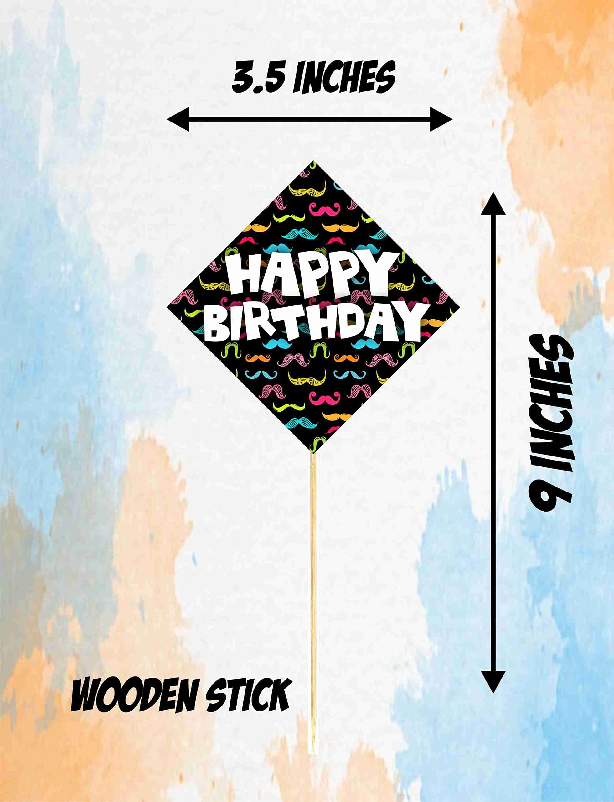 Moustache Theme Happy Birthday Cake Topper - Pack of 10 "Dapper & Dandy" Decorations - Black Handlebar Mustache & Bowtie Cake Picks, Little Man Birthday. (Cake Topper - Pack of 10) thumbnail 3