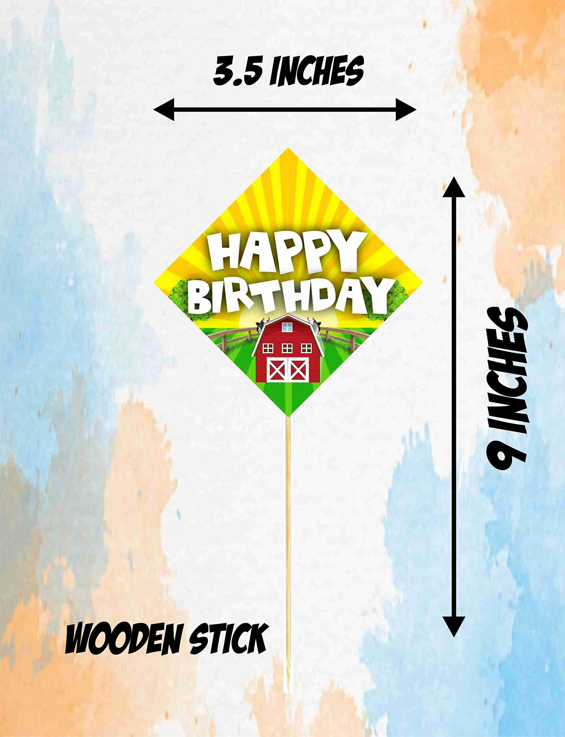 Balloonistics Farm Theme Happy Birthday Cake Toppers - Pack of 10 Barnyard Party Decorations - Premium Cardstock Cow, Pig on Bamboo Sticks, Rustic Country Birthday Backdrop (Cake Topper - Pack of 10) thumbnail 3