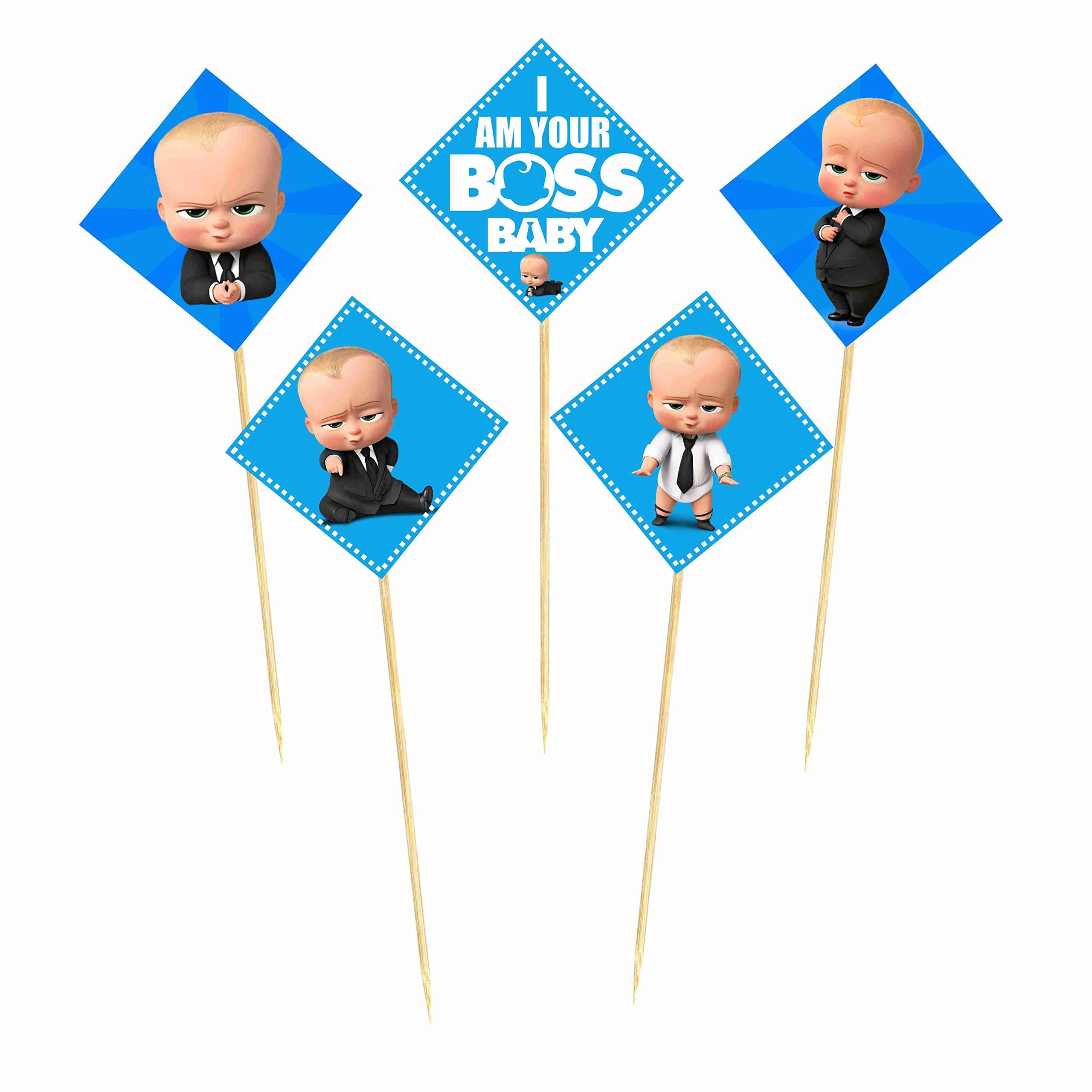 Balloonistics Baby Boss Theme Cake Topper Premium Cardstock with Bamboo Sticks Birthday Party Decorations for Birthday (Cake Topper - Pack of 10) thumbnail 2