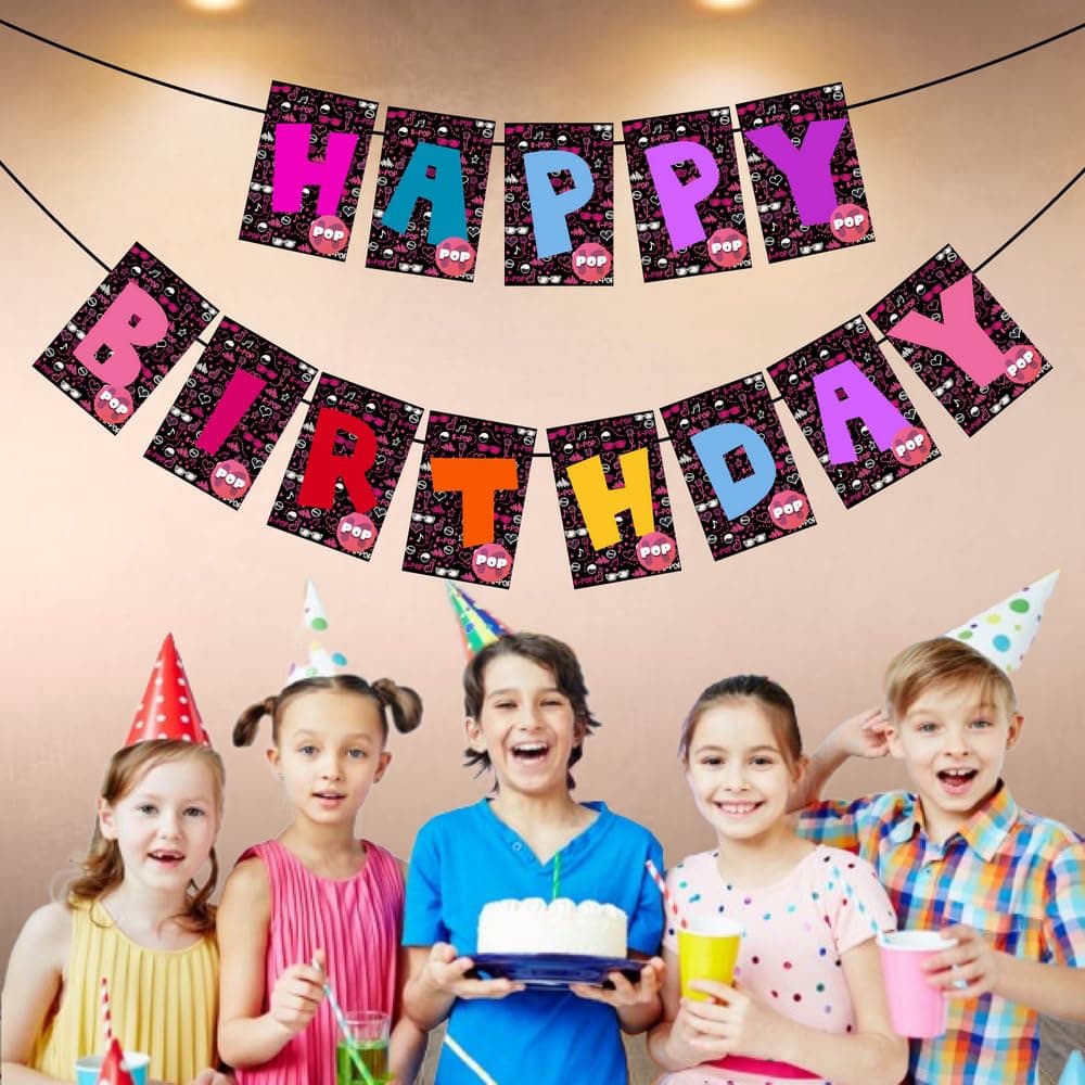 Balloonistics K-Pop Theme Happy Birthday Banner - "Idol Style" Music Video Aesthetic Cardstock Bunting - Premium Birthday Decoration Backdrop for Fans, Teens & Finger Heart Lovers (Happy Birthday Banner) thumbnail 3