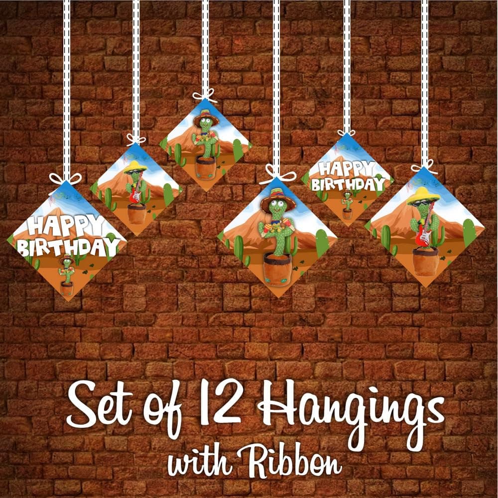 Balloonistics Talking Cactus Happy Birthday Hanging Decorations - Set of 12 Double-Sided Cardstock Swirls - Dancing Cactus Theme Party Supplies, Fiesta Birthday Ceiling Streamers, Fun Mimicking Plant Decor (Hangings - Pack of 12) thumbnail 5