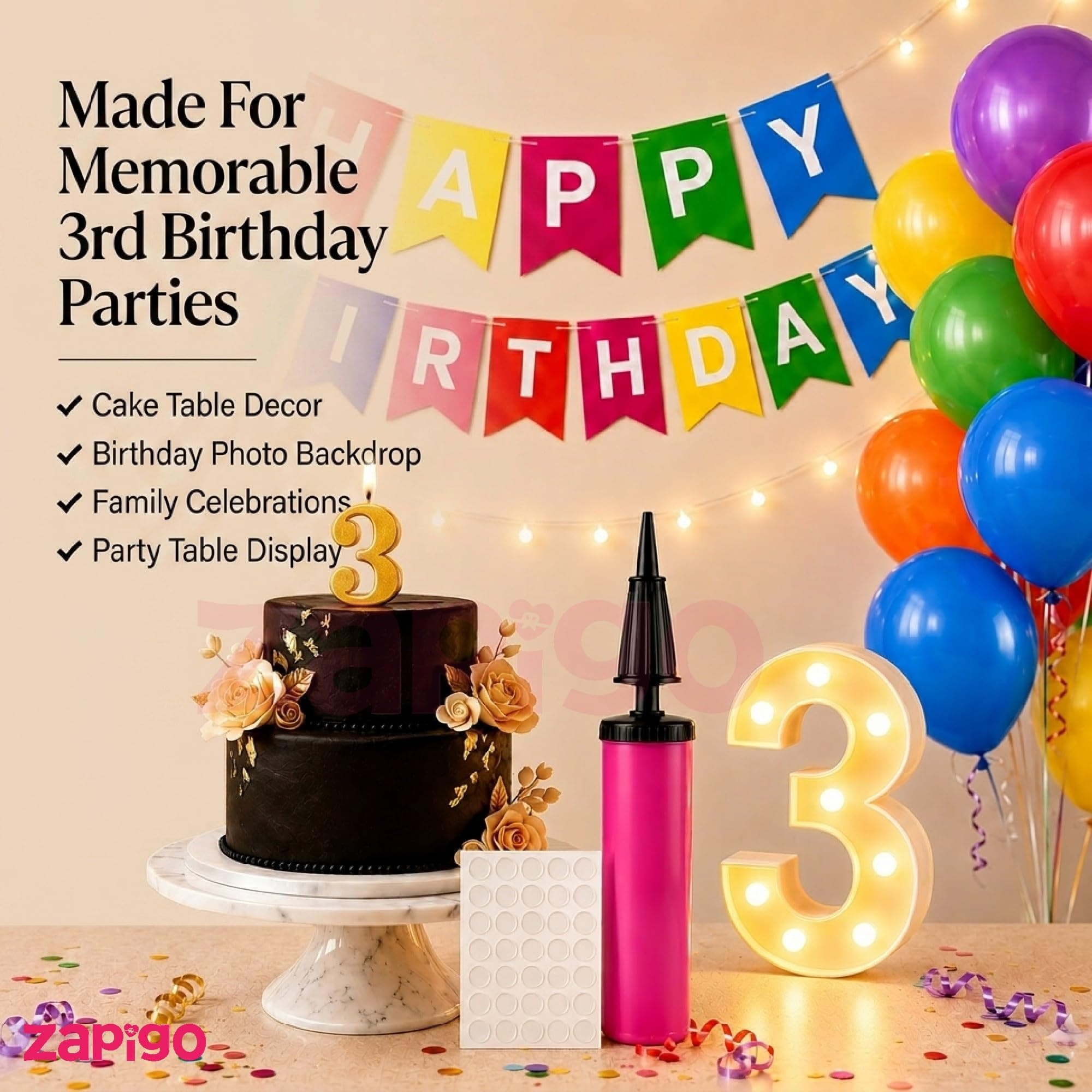 Balloonistics 55 Pcs 3rd Birthday Decoration Kit – Number 3 Foil Balloon, Happy Birthday Banner, Latex Balloons & Arch Tools for Party Room Decoration, Balloon Arch, Photo Booth Backdrop thumbnail 2
