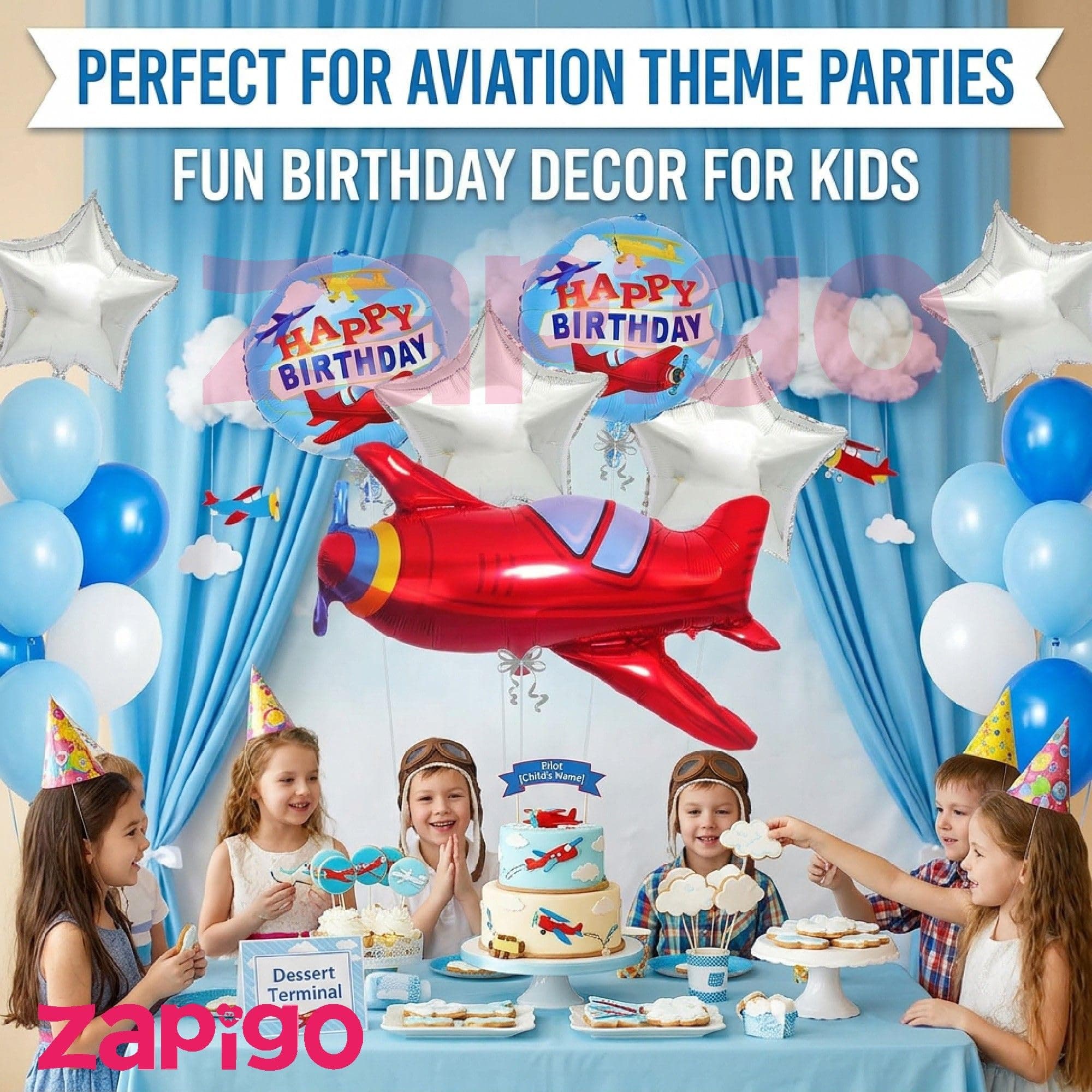 Balloonistics Aeroplane Theme Happy Birthday Balloon Bouquet Pack Of 5 thumbnail 3