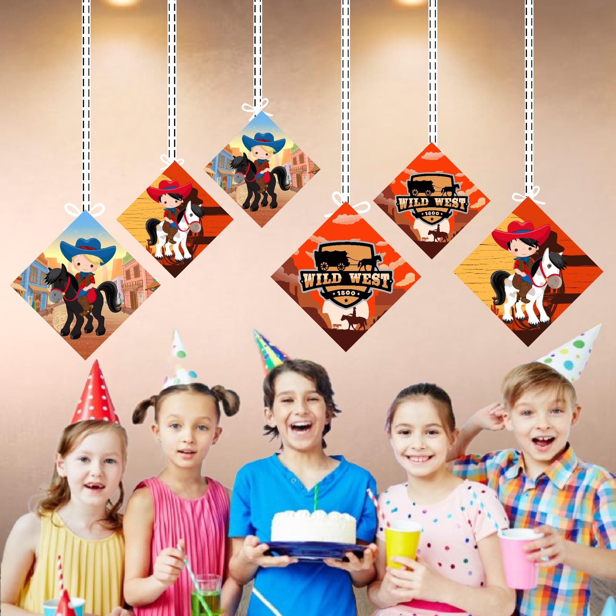 Balloonistics Cowboy Theme Happy Birthday Hanging Decorations - Wild West Party Swirls & Cutouts - Premium Cardstock Double-Sided Sheriff Badge, Boot, & Hat Spirals, Rustic Rodeo Ceiling Decor (Hangings - Pack of 12) thumbnail 4