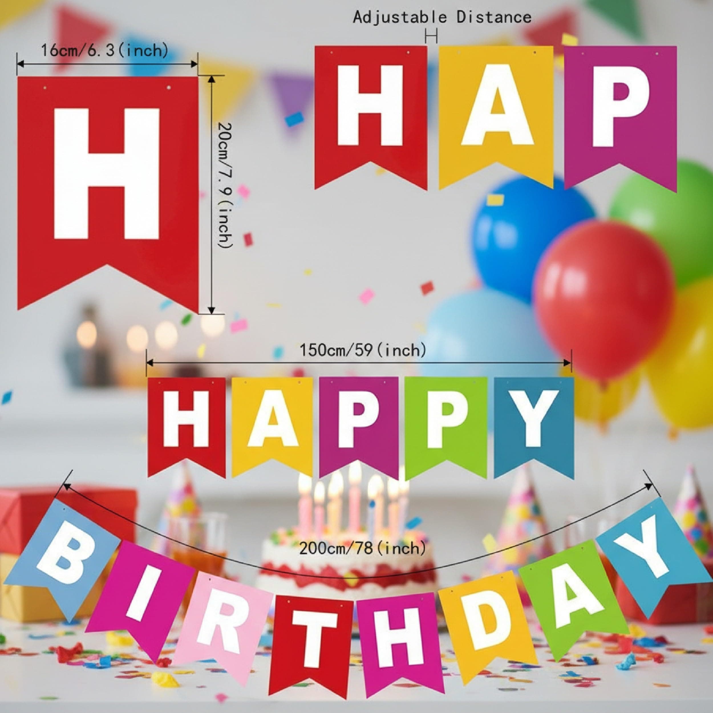 Balloonistics Rainbow Happy Birthday Banner - Vibrant Cardstock Bunting Decoration for Walls, Doorways, Photo Booth Backdrops, Kids' and Adults' Birthday Parties, Cake Table Decor, Anniversary thumbnail 4