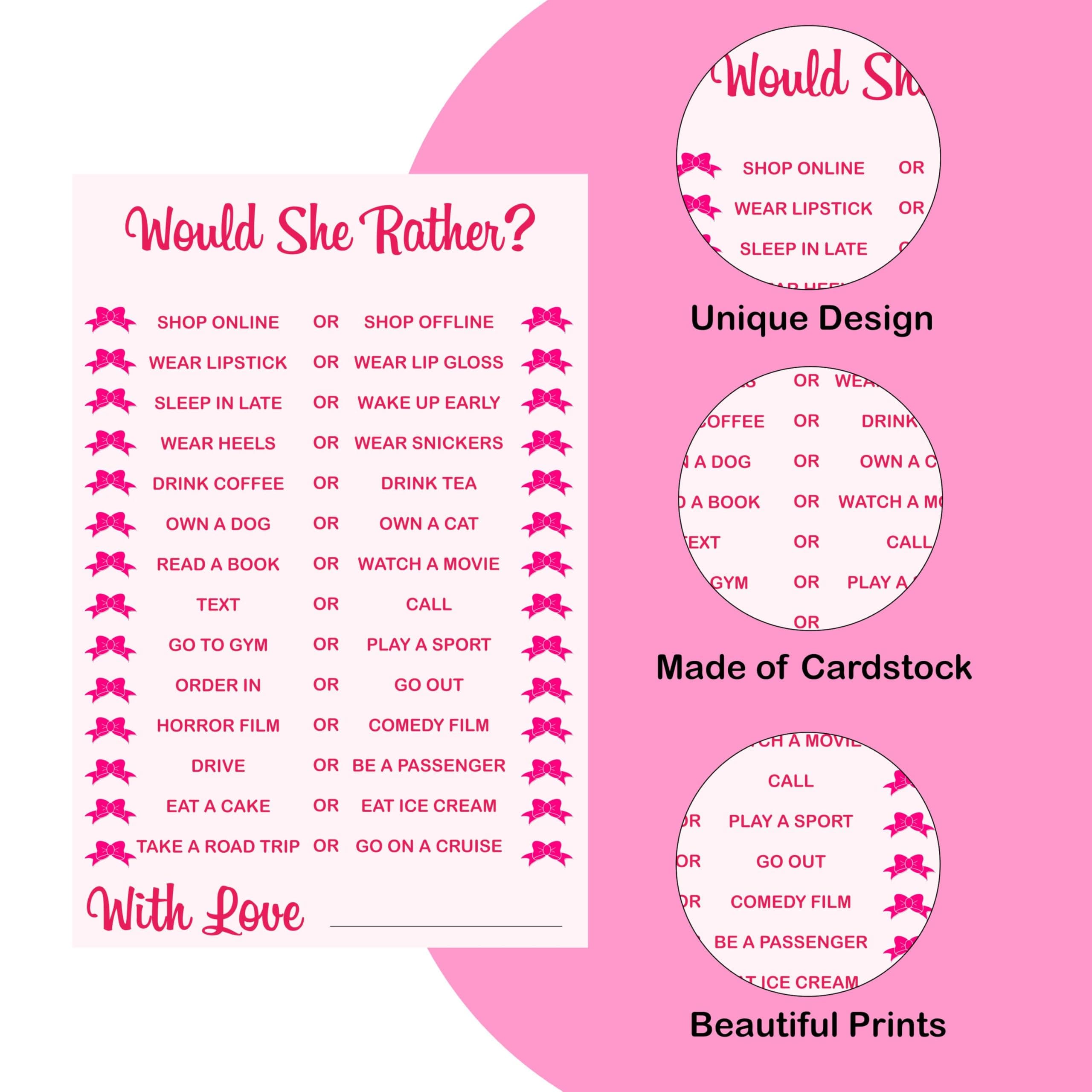 Balloonistics 2-in-1 Bridal Shower Game Cards – Pack of 10 Double-Sided Cards – “Kiss the Miss Goodbye” & “Would She Rather?” – Premium 6x4 Inch Cardstock Bachelorette & Hens Party Supplies thumbnail 3