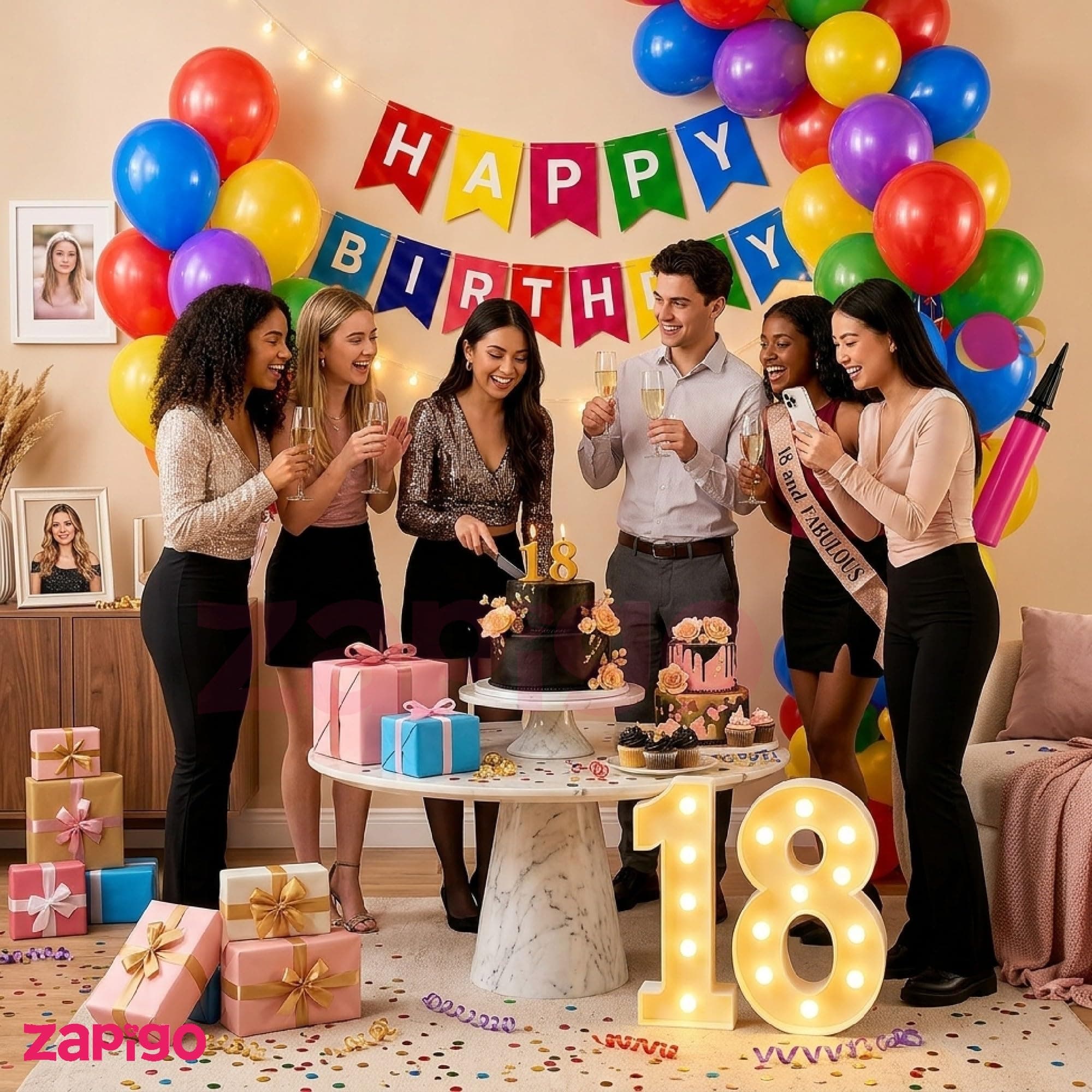 Balloonistics 55-Piece 18th Birthday Decoration Kit – Number 18 Foil Balloons, Happy Birthday Banner, Latex Balloons, Arch Tools for Party Decoration, Photo Booth, Cake Table Decor thumbnail 4