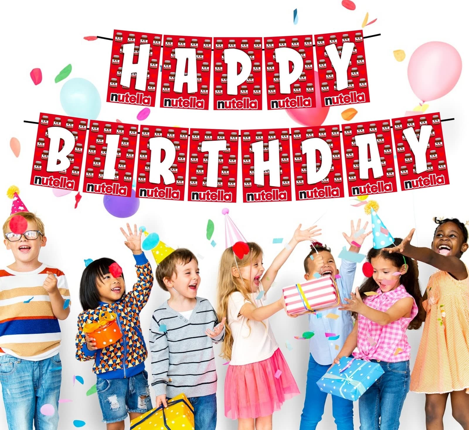 Balloonistics Nutella Theme Happy Birthday Banner - Hazelnut Spread & Chocolate Lover Cardstock Bunting - Crepe, Pancake & Breakfast Party Decorations, Sweet Tooth Backdrop thumbnail 2