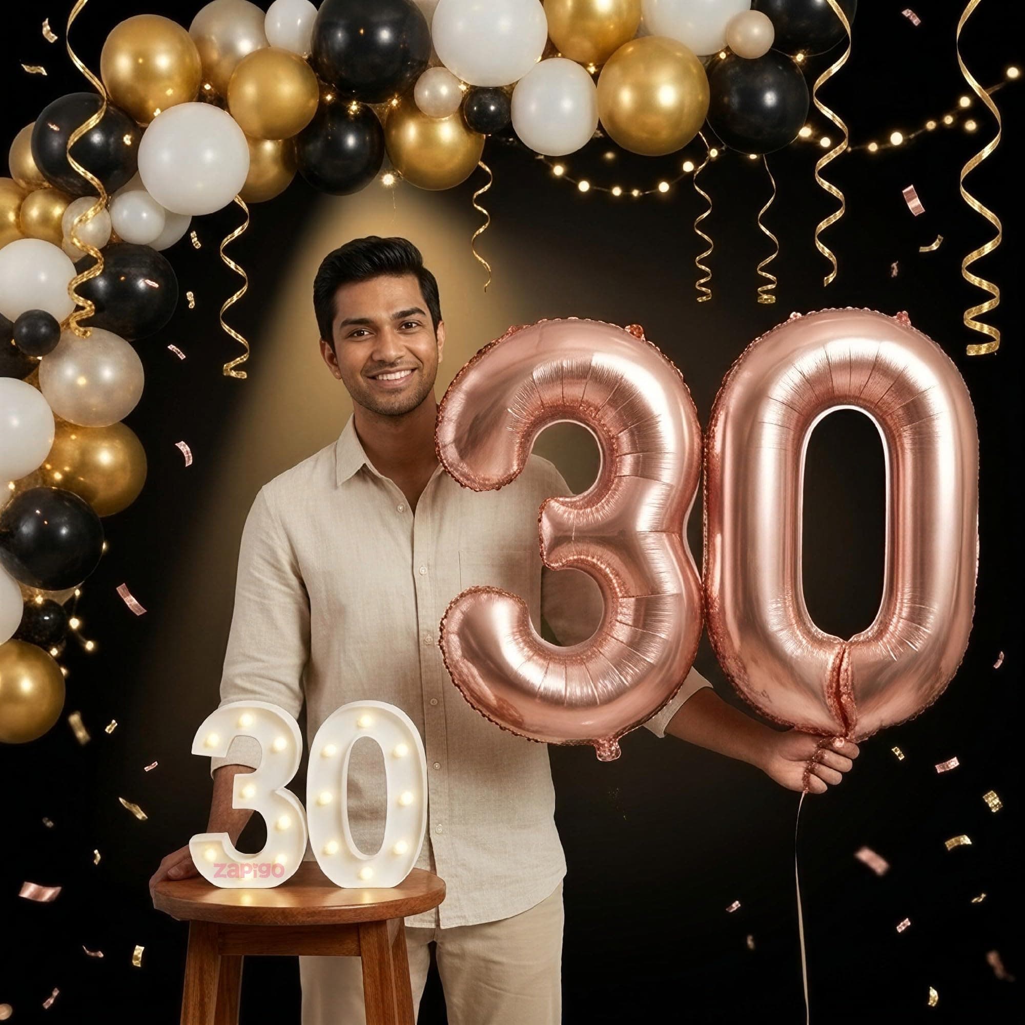 Balloonistics Rose Gold 40-Inch Foil Number 30 Balloon with Matching LED Marquee Light - Combo Set for 30th Birthday, Anniversary, Party Decoration, Photo Booth Backdrop, Cake Table Decor thumbnail 1