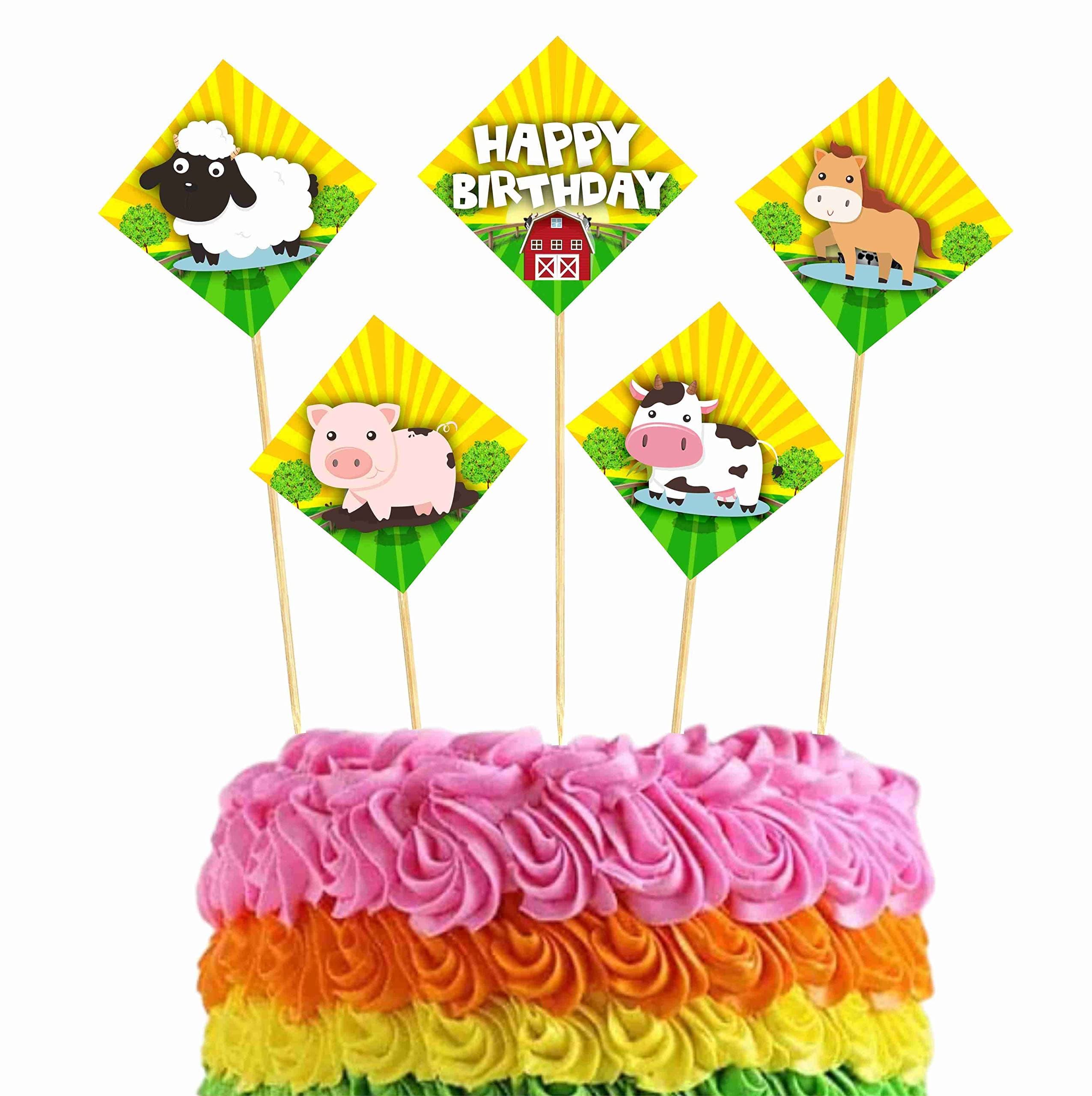 Balloonistics Farm Theme Happy Birthday Cake Toppers - Pack of 10 Barnyard Party Decorations - Premium Cardstock Cow, Pig on Bamboo Sticks, Rustic Country Birthday Backdrop (Cake Topper - Pack of 10) thumbnail 1