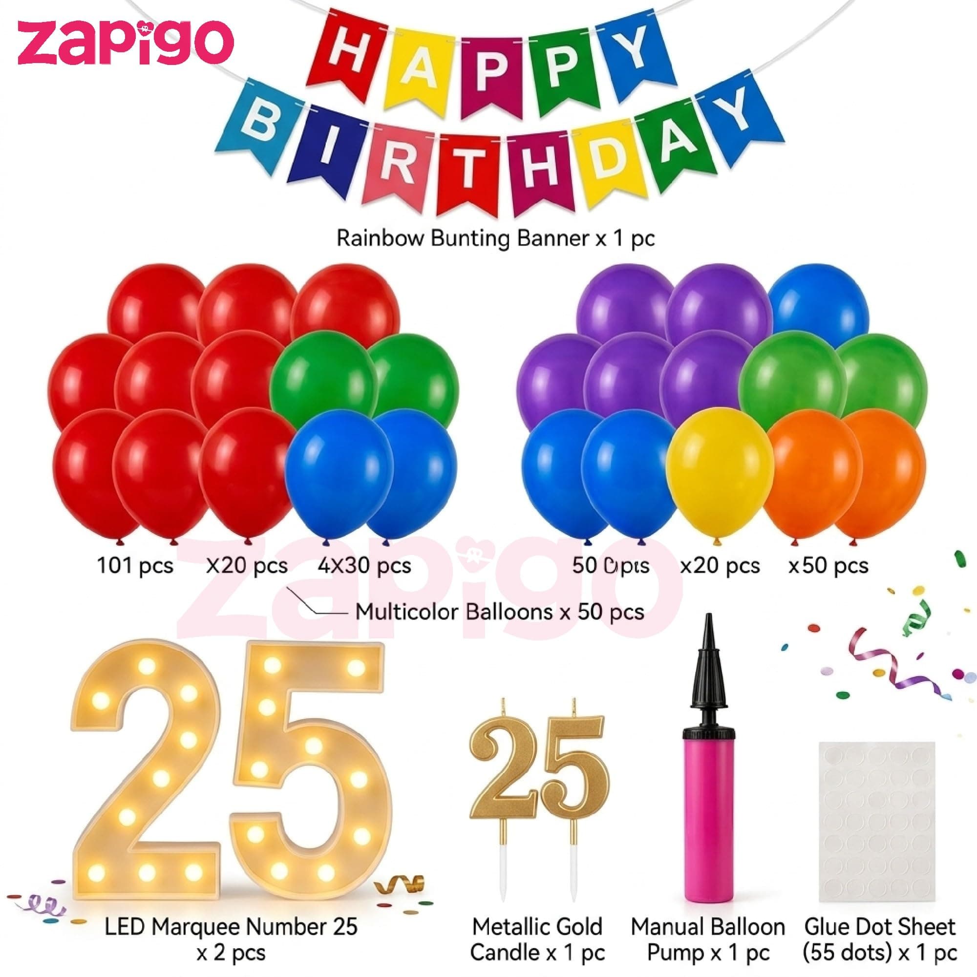 Balloonistics 55 Pcs 25th Birthday Decoration Kit – Number 25 Foil Balloons, Happy Birthday Banner, Latex Balloons & Arch Tools for Silver Jubilee, Party Room Decor, Photo Booth Backdrop thumbnail 6