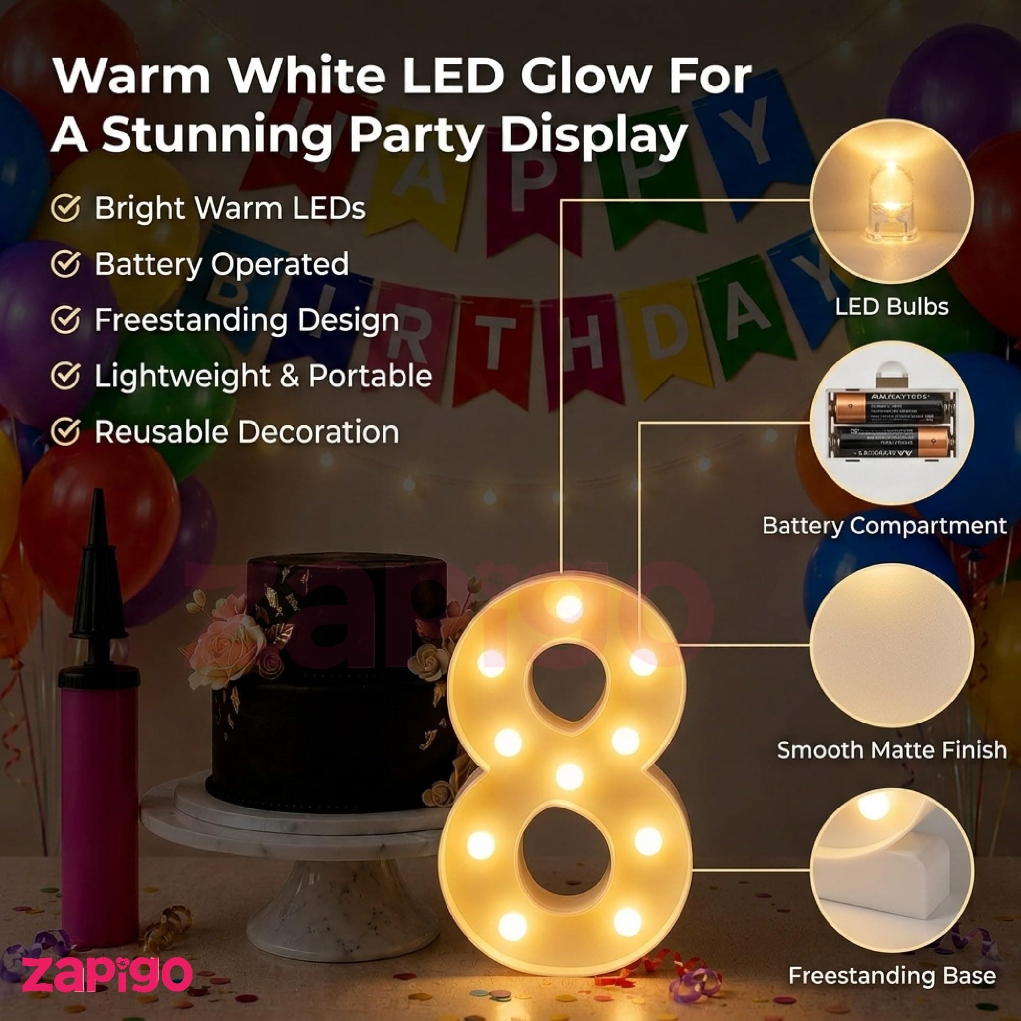 Balloonistics 55-Piece 8th Birthday Decoration Kit – Number 8 Foil Balloon, Happy Birthday Banner, Latex Balloons, Arch Tools for Party Decor, Photo Backdrop, Balloon Garland thumbnail 2