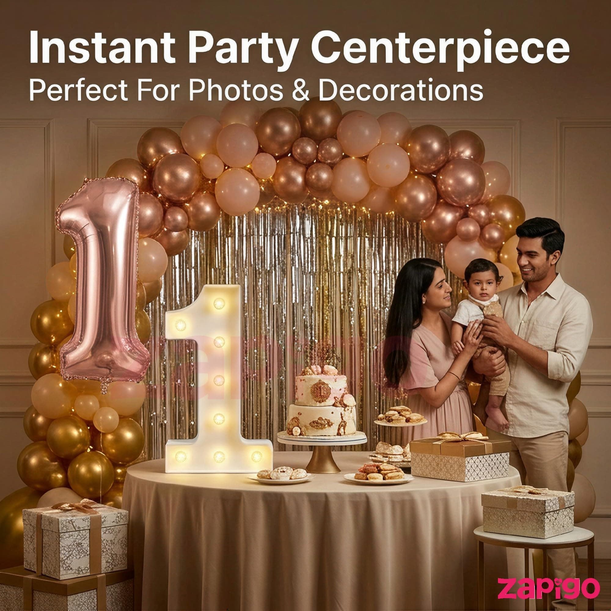 Balloonistics Rose Gold 40-Inch Foil Number 30 Balloon with Matching LED Marquee Light - Combo Set for 30th Birthday, Anniversary, Party Decoration, Photo Booth Backdrop, Cake Table Decor thumbnail 7