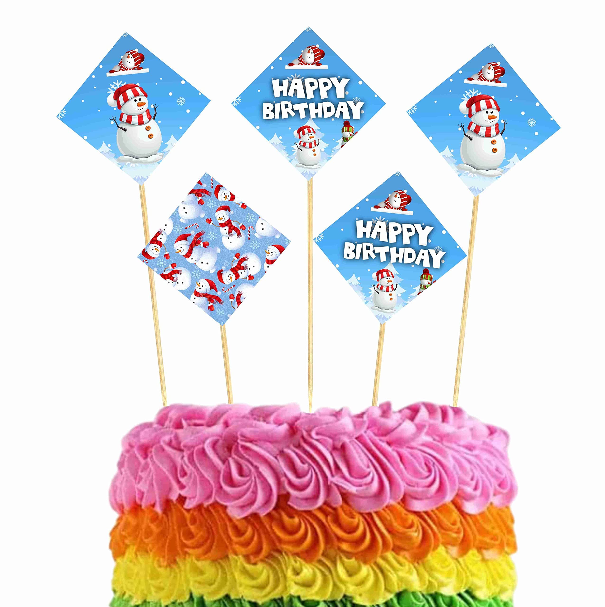 Balloonistics Snowman Theme Happy Birthday Cake Toppers - Pack of 10 Double-Sided Cardstock Cake Picks - Winter Wonderland Party Decorations, Frosty the Snowman Dessert Toppers, Holiday Season Treat Decor (Cake Topper - Pack of 10) thumbnail 1