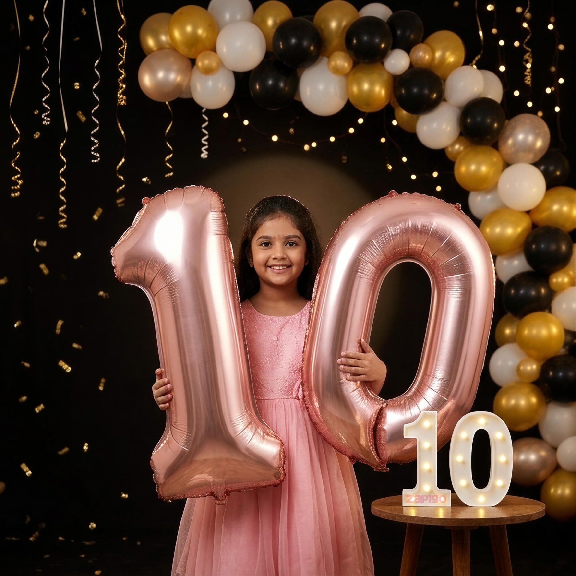 Balloonistics Rose Gold 40-Inch Foil Number 10 Balloon with Matching LED Marquee Light - Combo Set for 10th Birthday, Anniversary, Party Decoration, Photo Booth Backdrop thumbnail 1
