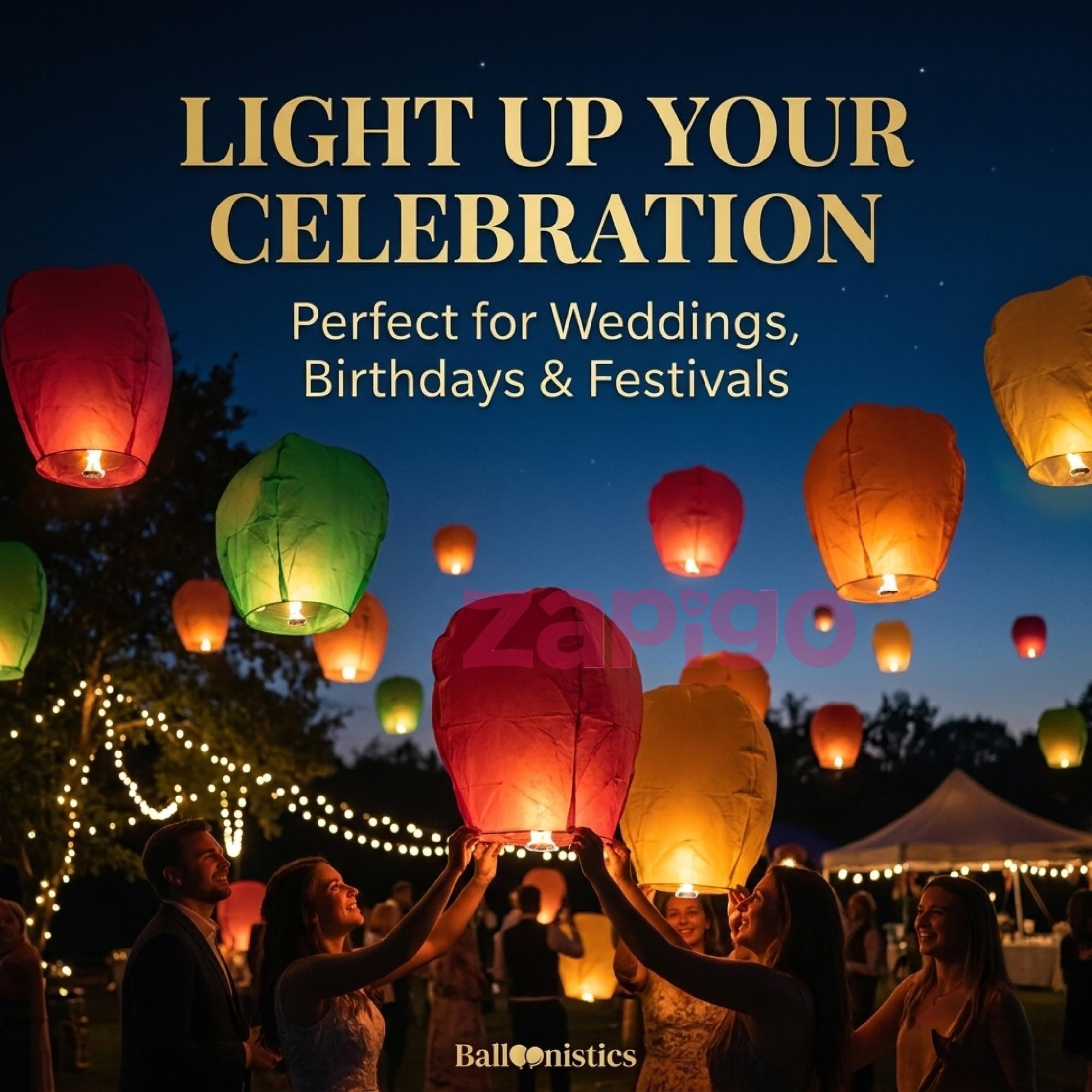 Balloonistics Sky Lantern Pack of 5 | Biodegradable Flying Paper Lanterns for Weddings, Birthday Parties, Diwali, New Year & Celebration Decor | Easy Release Wish Lanterns for Outdoor Events thumbnail 2