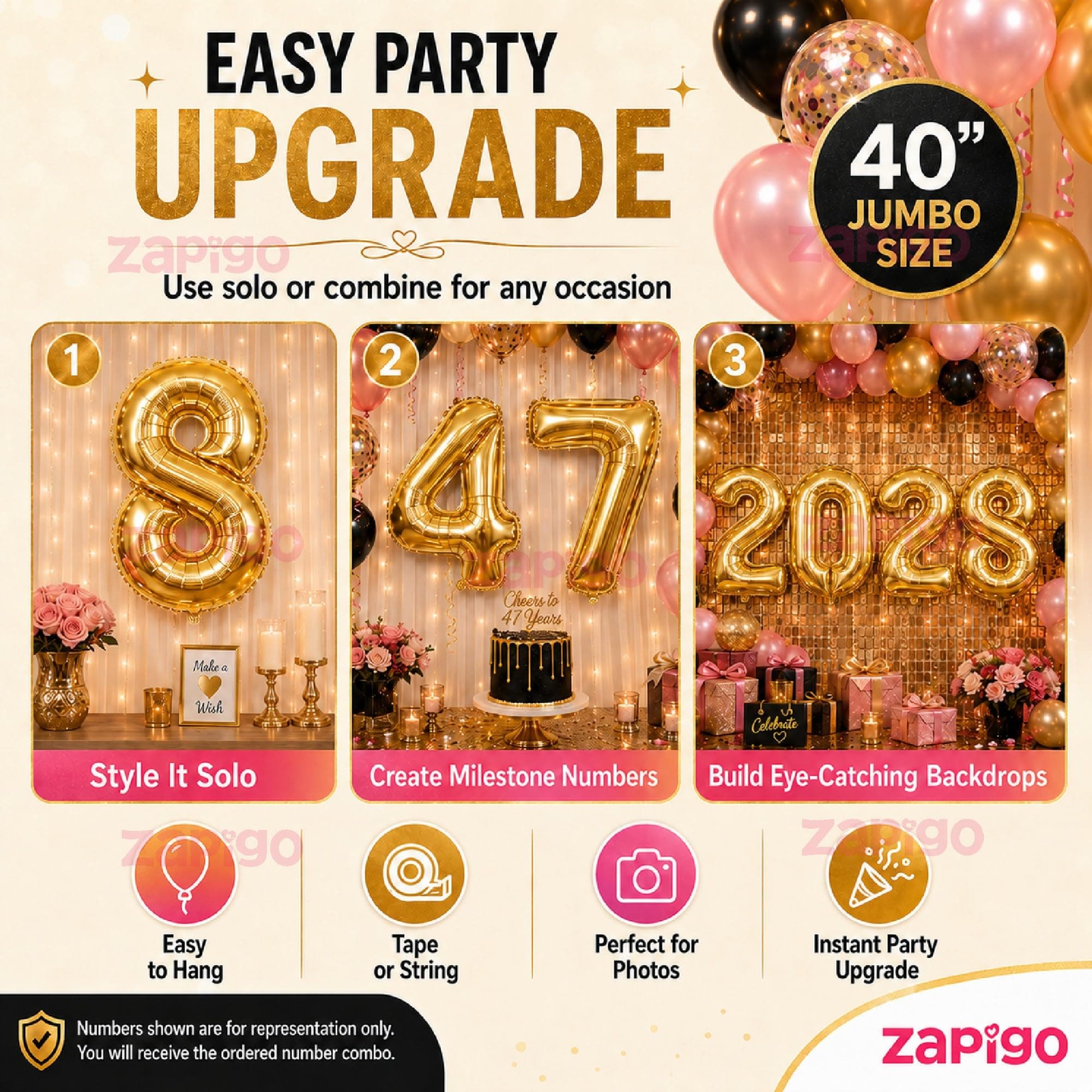 Balloonistics Gold 40-Inch Foil Number 10 Balloon - Helium or Air Fill for 10th Birthday, Anniversary, New Year Party Decoration, Photo Booth Backdrop, Cake Table Decor thumbnail 7