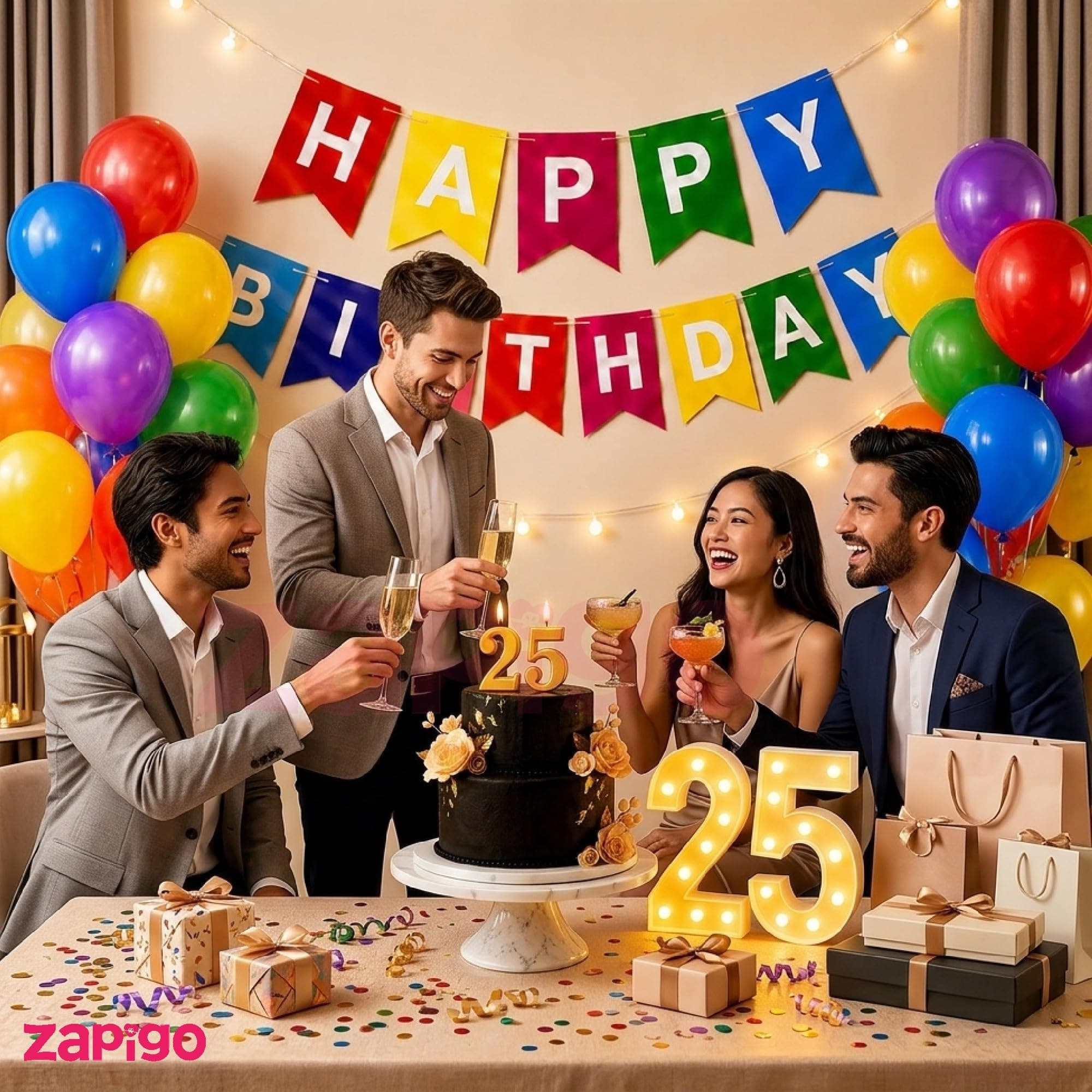 Balloonistics 55 Pcs 25th Birthday Decoration Kit – Number 25 Foil Balloons, Happy Birthday Banner, Latex Balloons & Arch Tools for Silver Jubilee, Party Room Decor, Photo Booth Backdrop thumbnail 4
