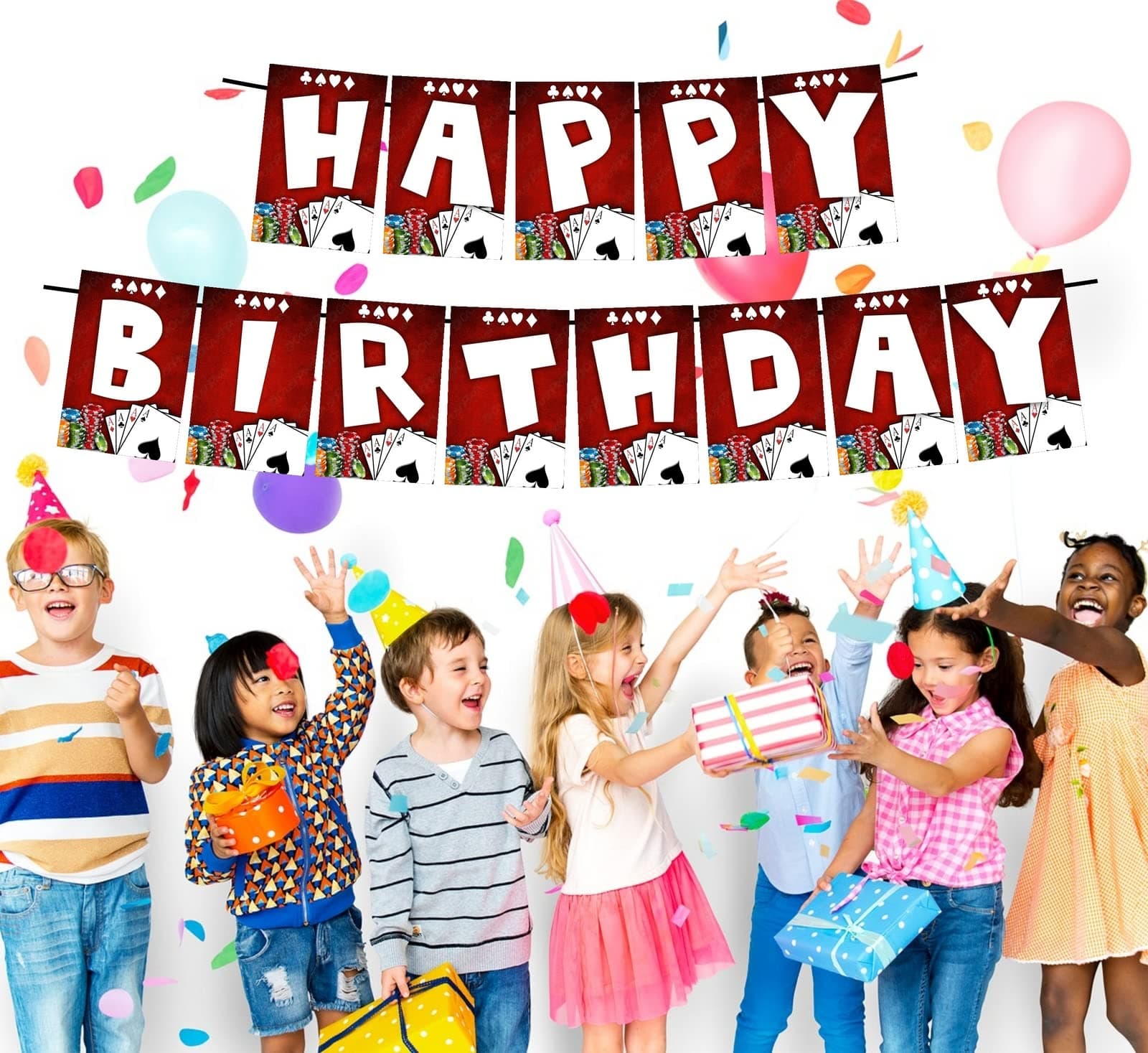 Balloonistics Rummy Theme Happy Birthday Banner - Card Game & High Stakes Cardstock Bunting for Gamers - Poker Night & Casino Party Decorations, "Play Your Cards Right" Backdrop thumbnail 2