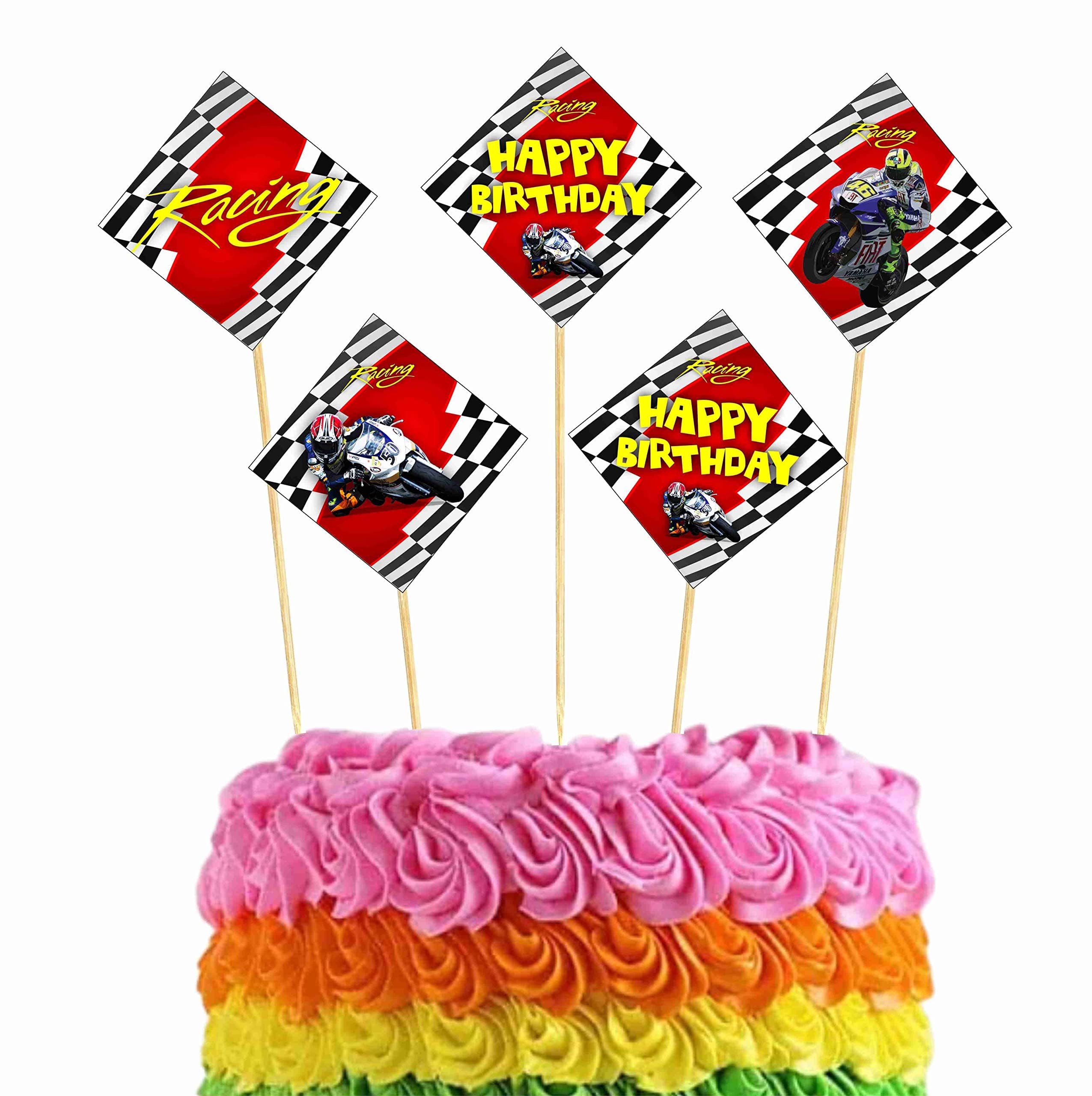 Balloonistics Sports Bike Happy Birthday Cake Toppers - Pack of 10 Double-Sided Cardstock Treat Picks - Superbike & Motorcycle Racing Party Decorations - Fast One & Two Fast Cake Decor - Includes Food-Safe Sticks (Cake Topper - Pack of 10) thumbnail 1