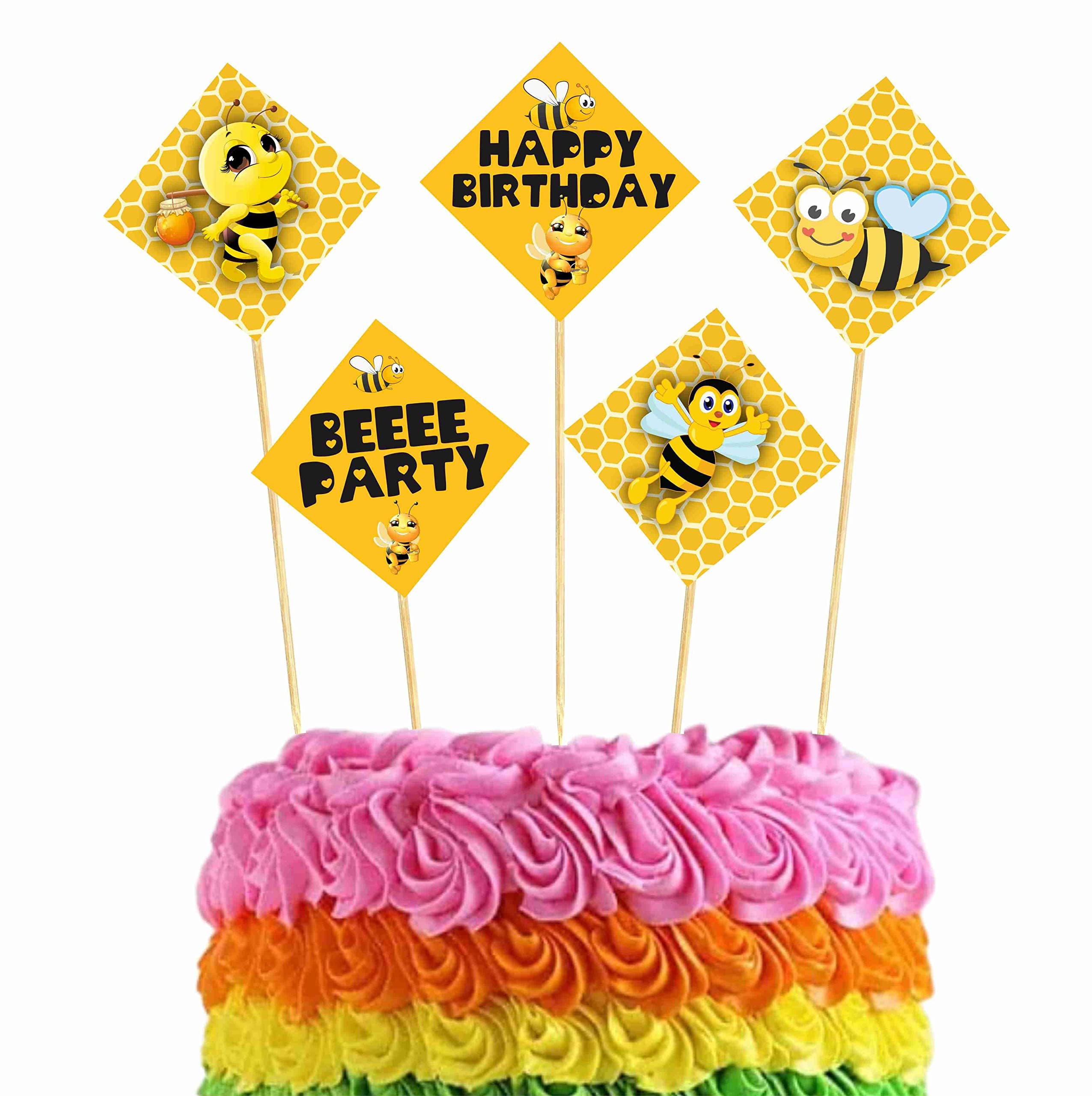 Balloonistics Honey Bee Cake Toppers Premium Double-Sided Cardstock Honey Bee Theme Party Decorations Cake Picks with Bamboo Sticks for Birthdays (Cake Topper - Pack of 10) thumbnail 1