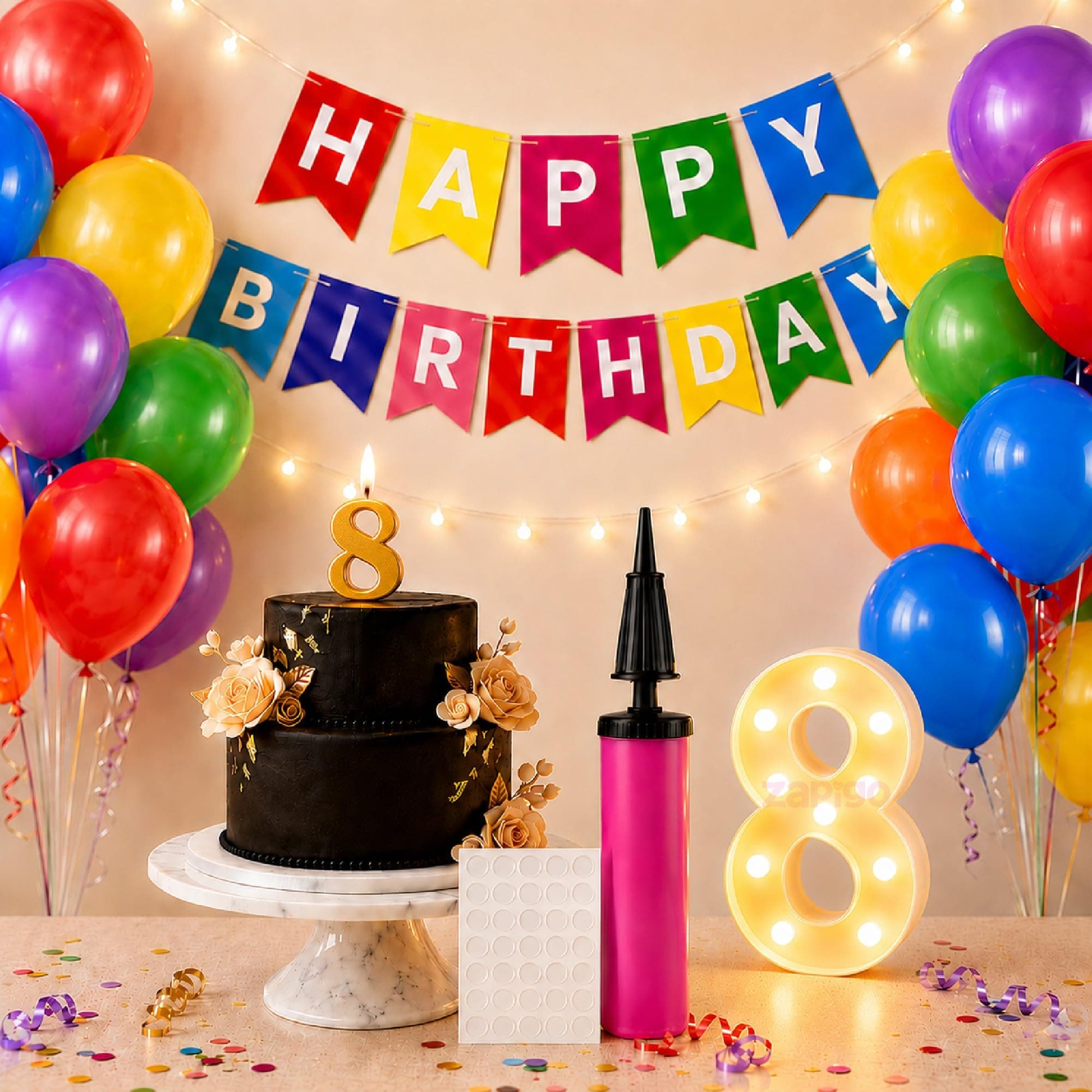 Balloonistics 55-Piece 8th Birthday Decoration Kit – Number 8 Foil Balloon, Happy Birthday Banner, Latex Balloons, Arch Tools for Party Decor, Photo Backdrop, Balloon Garland thumbnail 1