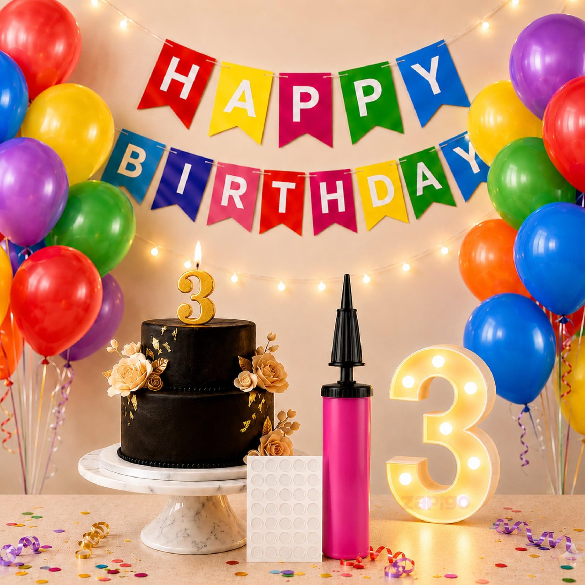 Balloonistics 55 Pcs 3rd Birthday Decoration Kit – Number 3 Foil Balloon, Happy Birthday Banner, Latex Balloons & Arch Tools for Party Room Decoration, Balloon Arch, Photo Booth Backdrop thumbnail 1