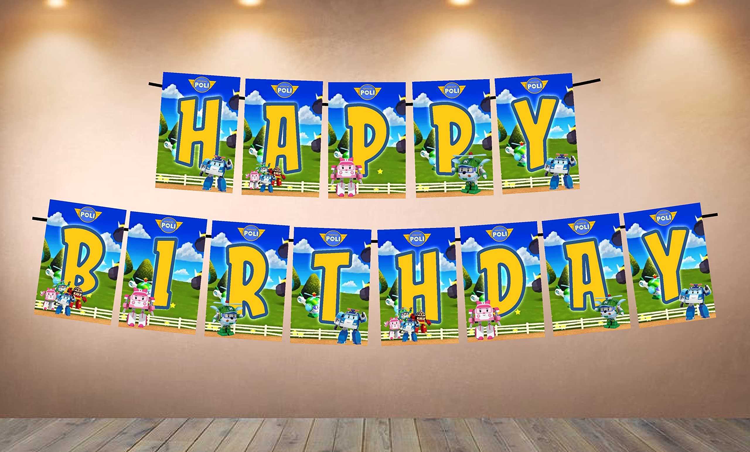 Balloonistics Robo Poli Theme Happy Birthday Banner – Brooms Town Rescue Team Bunting – Premium Cardstock Party Decorations for Kids' Transforming Robot Birthdays thumbnail 1