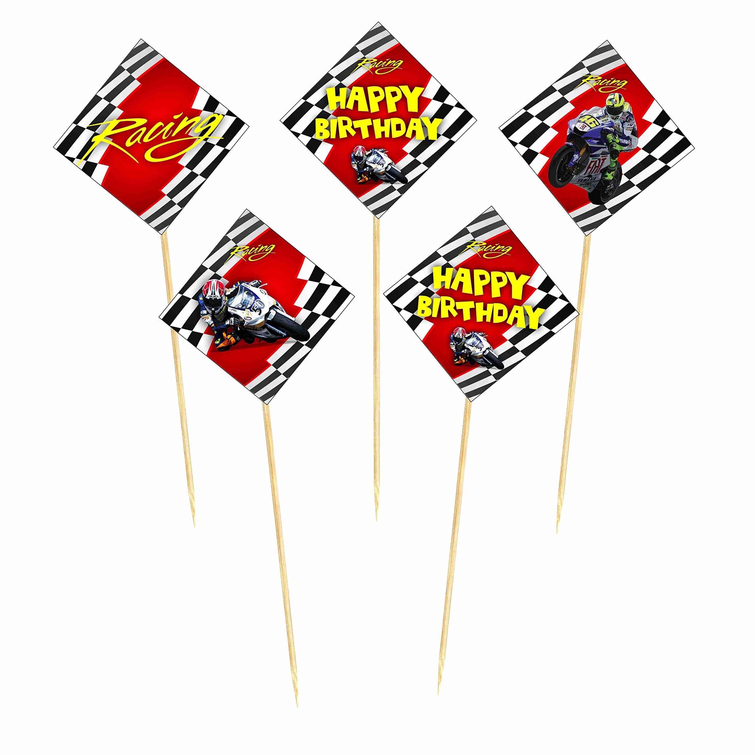 Balloonistics Sports Bike Happy Birthday Cake Toppers - Pack of 10 Double-Sided Cardstock Treat Picks - Superbike & Motorcycle Racing Party Decorations - Fast One & Two Fast Cake Decor - Includes Food-Safe Sticks (Cake Topper - Pack of 10) thumbnail 2