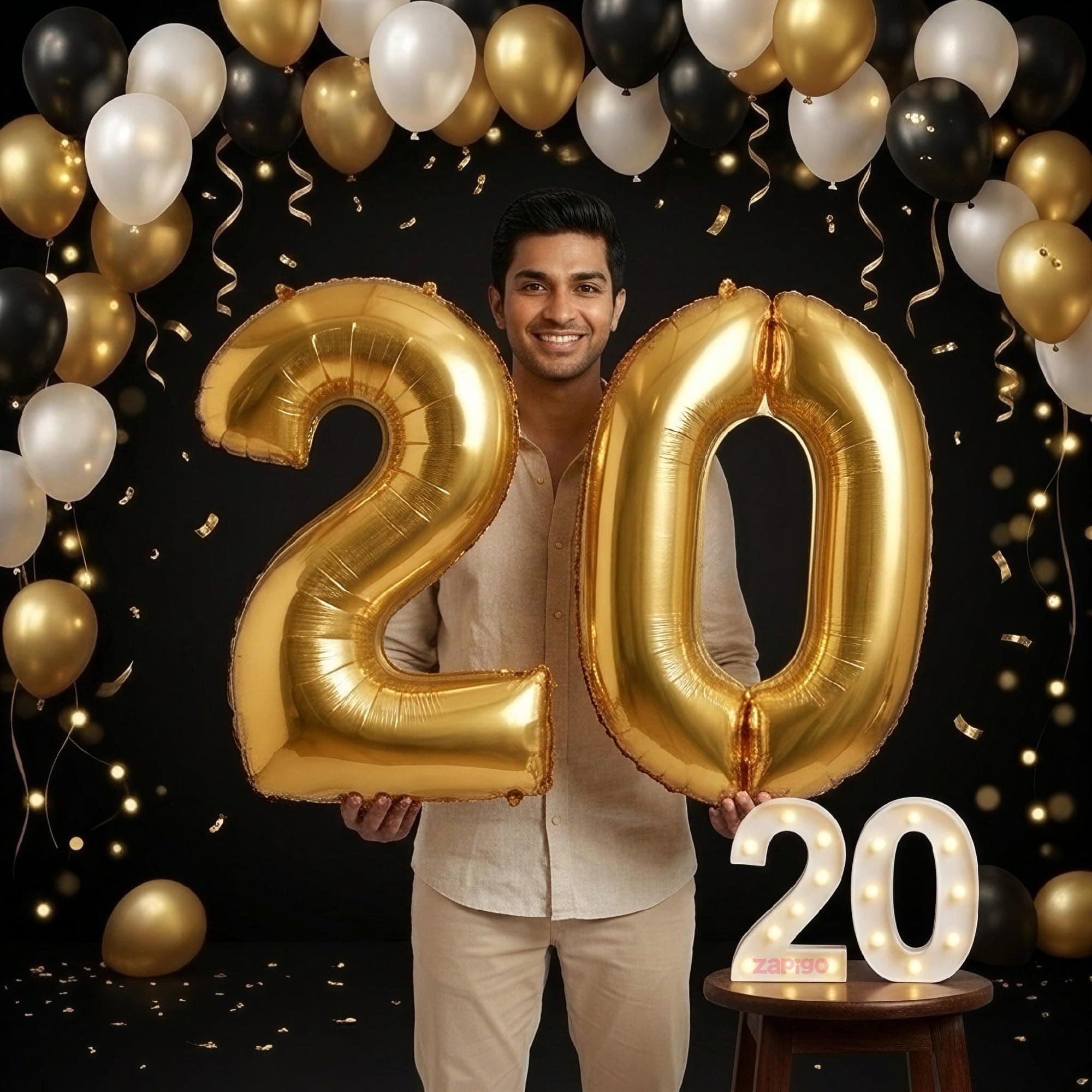 Balloonistics Gold 40-Inch Foil Number 20 Balloon with Matching LED Marquee Light - Combo Set for 20th Birthday, Anniversary, Party Decoration, Photo Booth Backdrop, Cake Table Decor thumbnail 1