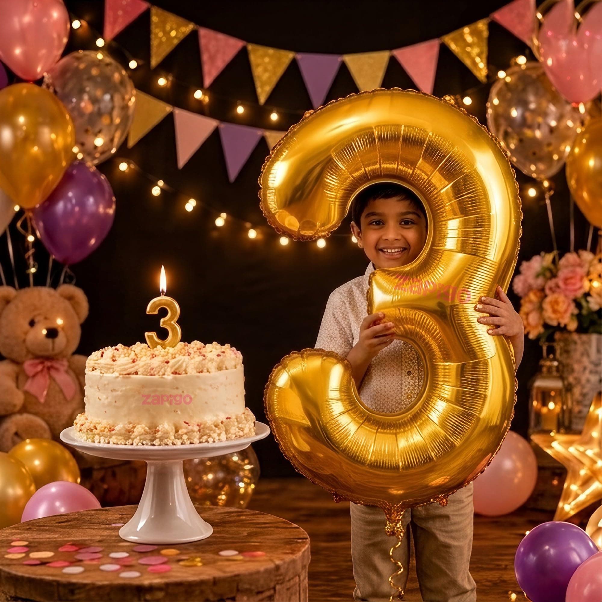 Balloonistics Gold 40-Inch Foil Number 3 Balloon with Matching Number Candle - Combo Set for 3rd Birthday, Anniversary, Party Decoration, Photo Booth Backdrop, Cake Table Decor thumbnail 1