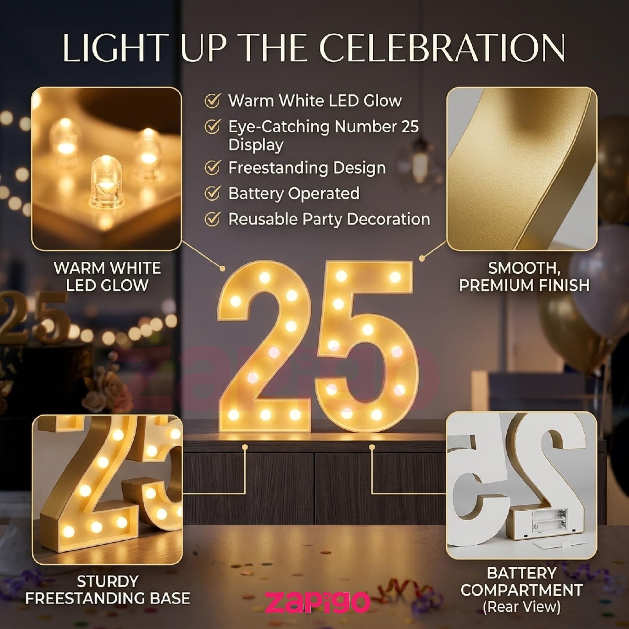 Balloonistics 55 Pcs 25th Birthday Decoration Kit – Number 25 Foil Balloons, Happy Birthday Banner, Latex Balloons & Arch Tools for Silver Jubilee, Party Room Decor, Photo Booth Backdrop thumbnail 3