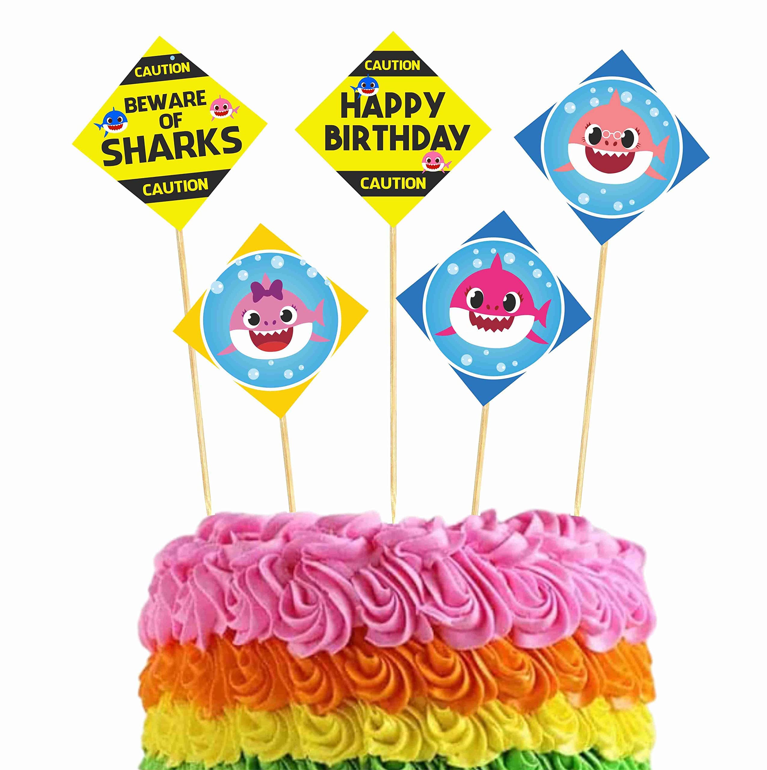 Balloonistics Little Shark Cake Topper Premium Cardstock Cake Picks with Bamboo Sticks Party Decorations for Kids Birthday (Cake Topper - Pack of 10) thumbnail 1