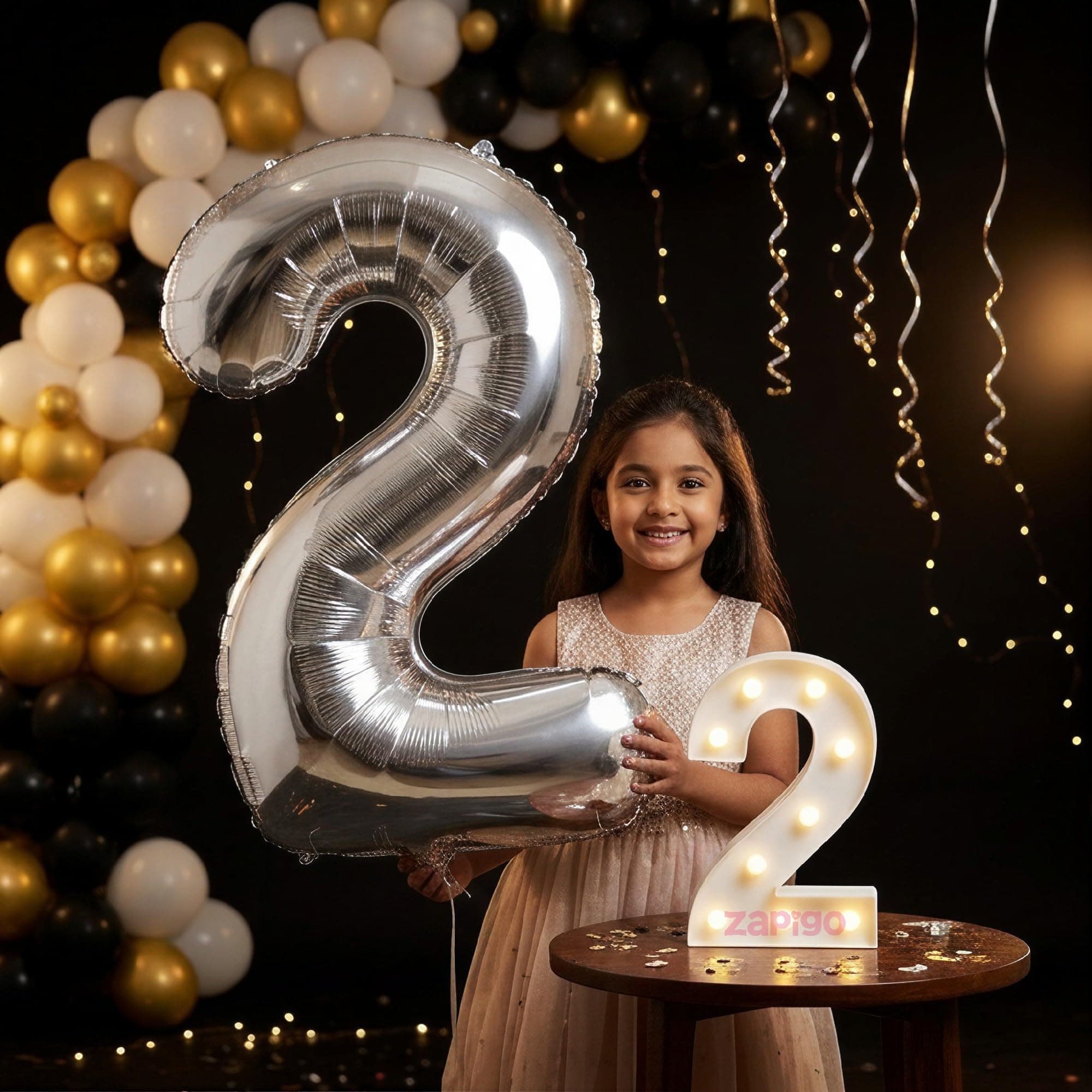 Balloonistics Silver 40-Inch Foil Number 2 Balloon with Matching LED Marquee Light - Combo Set for 2nd Birthday, Anniversary, Party Decoration, Photo Booth Backdrop, Cake Table Decor thumbnail 1