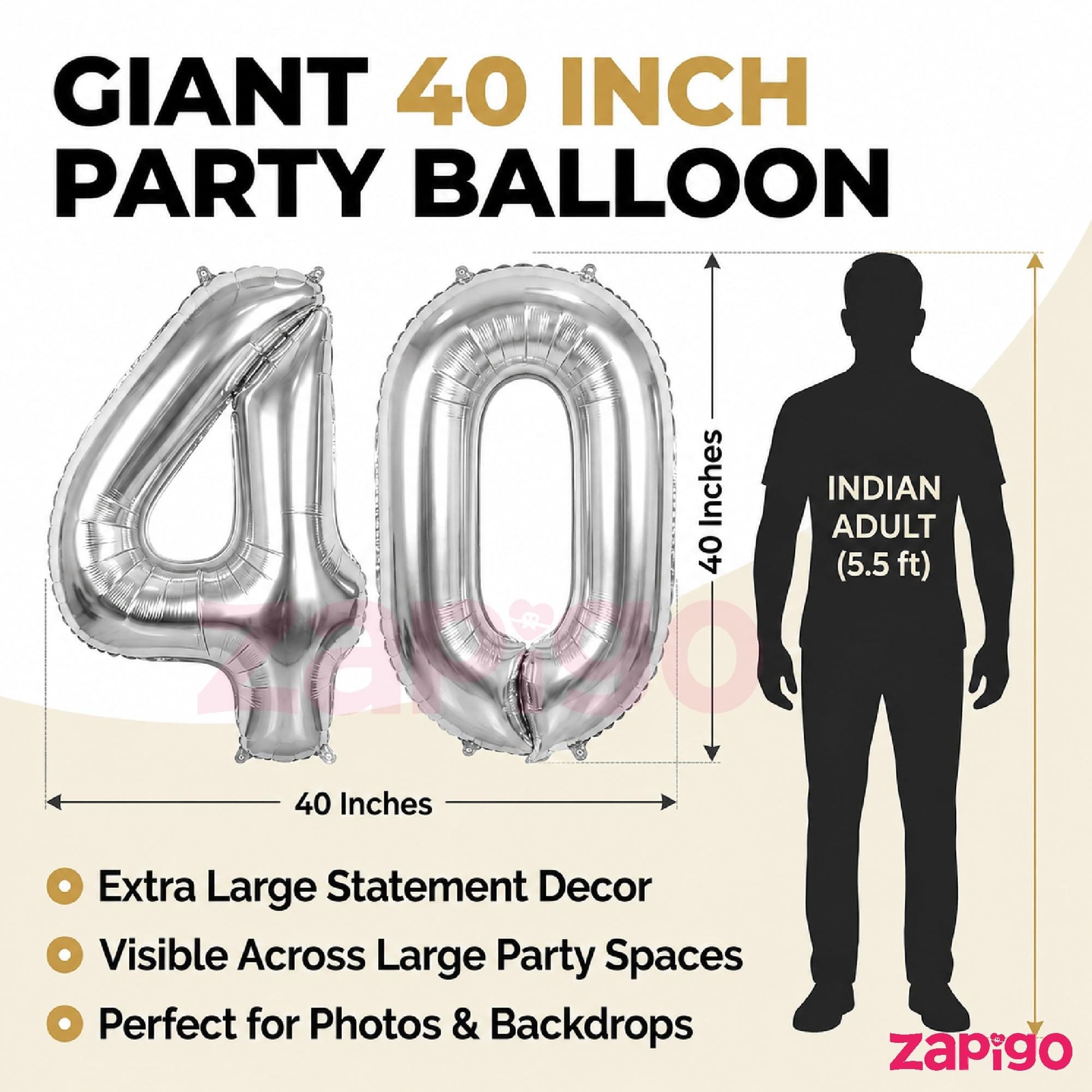 Balloonistics Silver 40-Inch Foil Number 2 Balloon with Matching LED Marquee Light - Combo Set for 2nd Birthday, Anniversary, Party Decoration, Photo Booth Backdrop, Cake Table Decor thumbnail 5