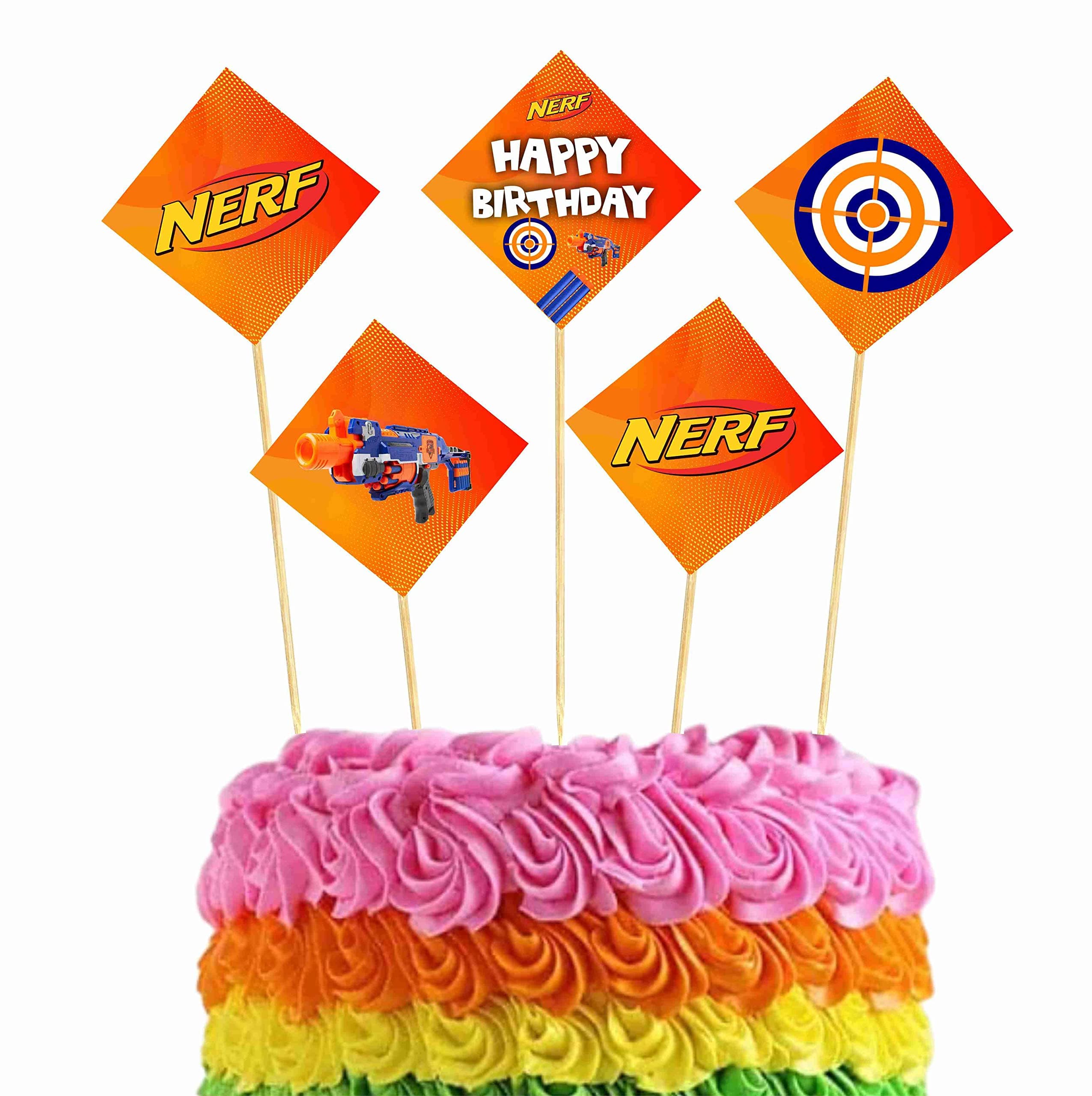 Dart Blaster Theme Happy Birthday Hanging Whirls - Pack of 12 "Air Strike" Ceiling Decorations - Blue & Orange Tactical Dart, Target & Blaster Spirals, Action-Packed Party Room Decor (Hangings - Pack of 12) thumbnail 1