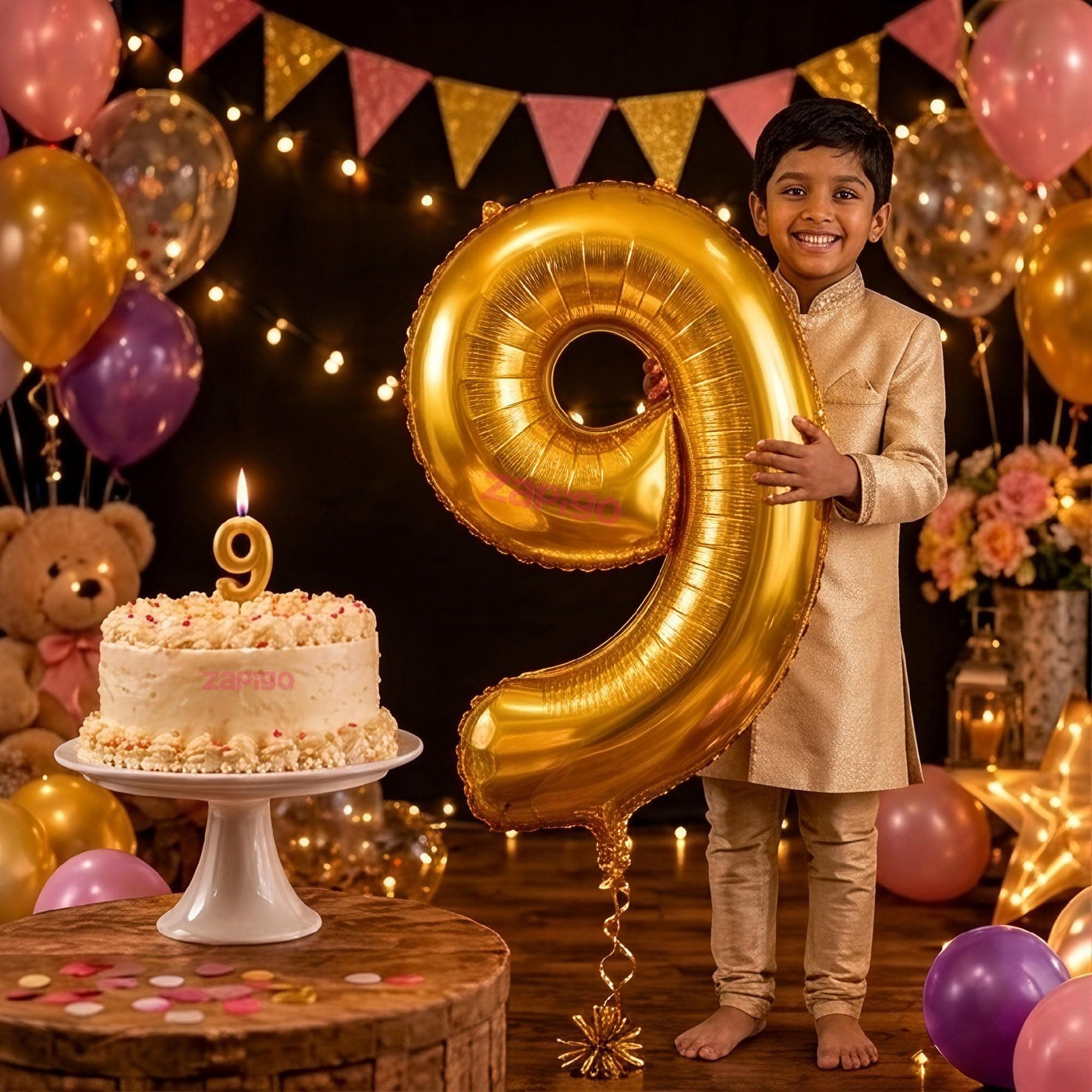 Balloonistics Gold 40-Inch Foil Number 9 Balloon with Matching Number Candle - Combo Set for 9th Birthday, Anniversary, Party Decoration, Photo Booth Backdrop, Cake Table Decor thumbnail 1