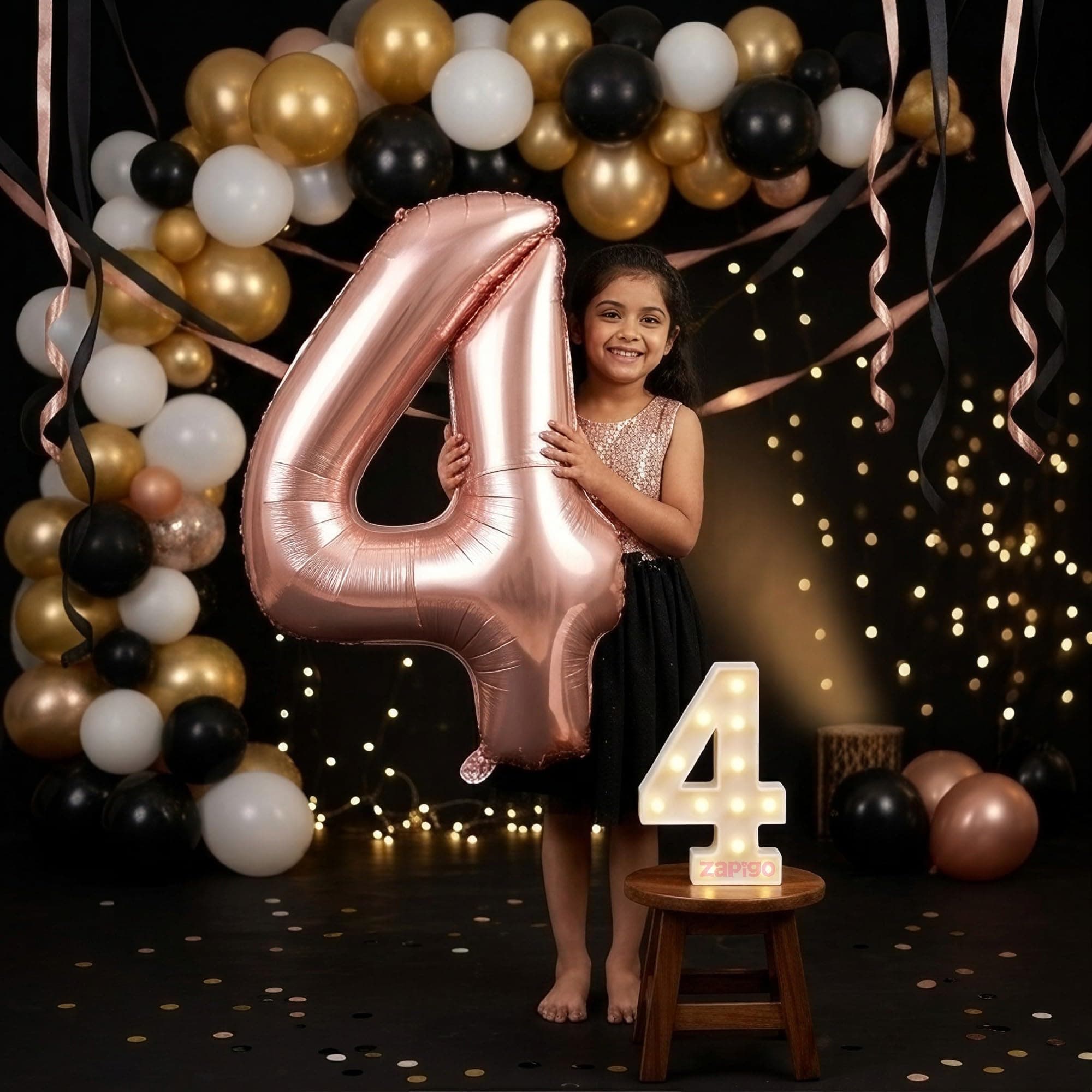 Balloonistics Rose Gold 40-Inch Foil Number 4 Balloon with Matching LED Marquee Light - Combo Set for 4th Birthday, Anniversary, Party Decoration, Photo Booth Backdrop, Cake Table Decor thumbnail 1