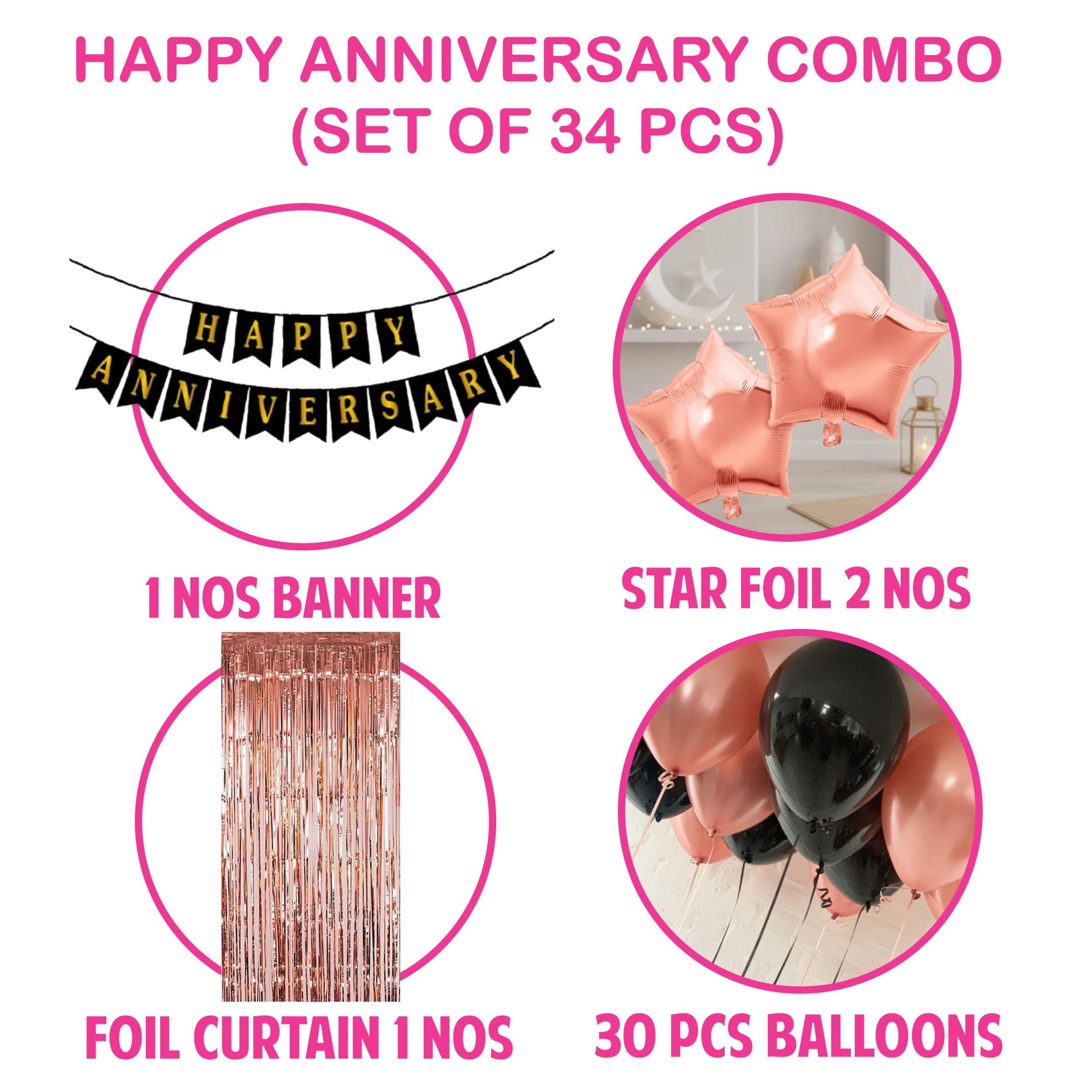 Balloonistics 34 Pcs Rose Gold & Black Happy Anniversary Decoration Kit – Rose Gold Banner, Foil Fringe Curtain, Star Foil Balloons & Metallic Balloons thumbnail 3