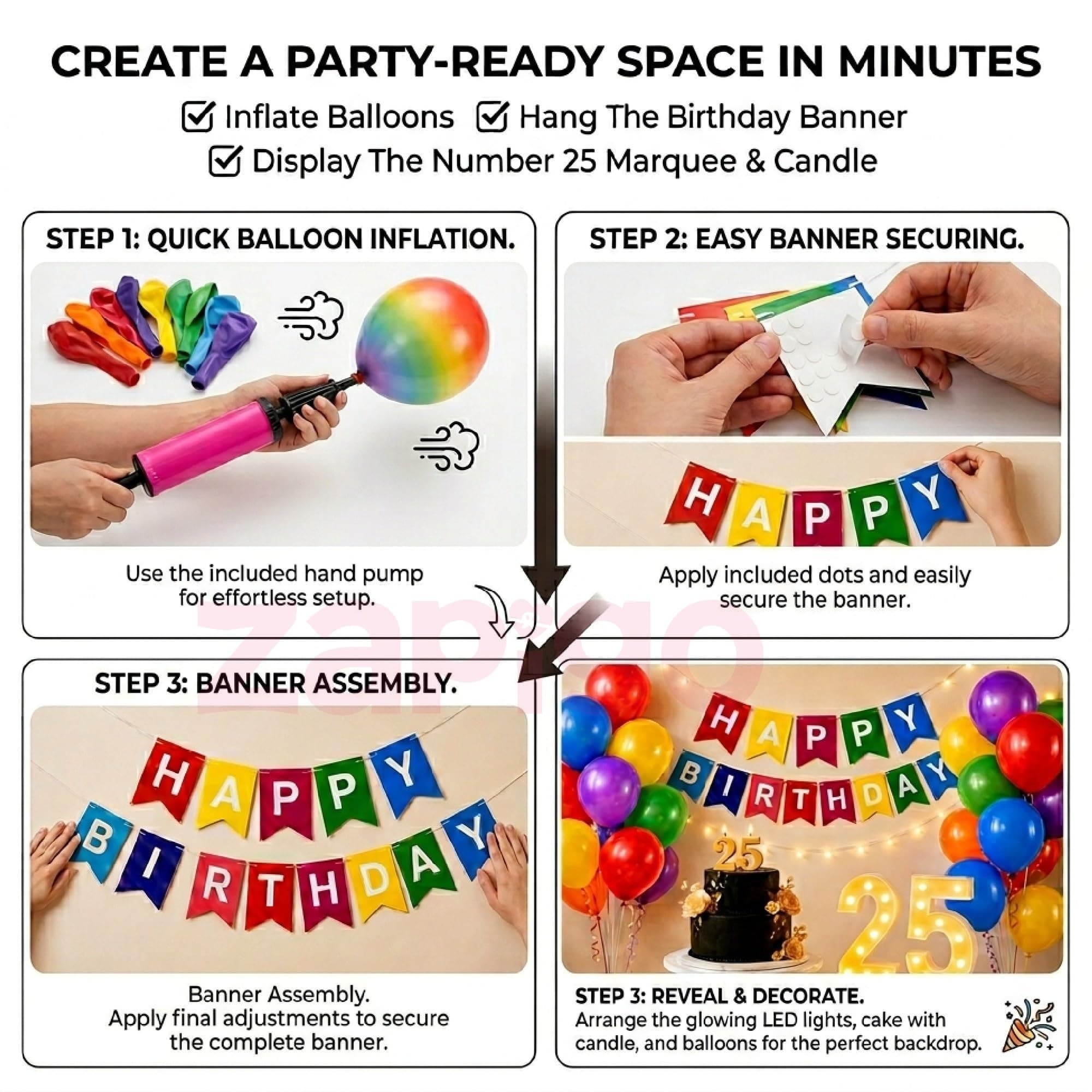Balloonistics 55 Pcs 25th Birthday Decoration Kit – Number 25 Foil Balloons, Happy Birthday Banner, Latex Balloons & Arch Tools for Silver Jubilee, Party Room Decor, Photo Booth Backdrop thumbnail 5