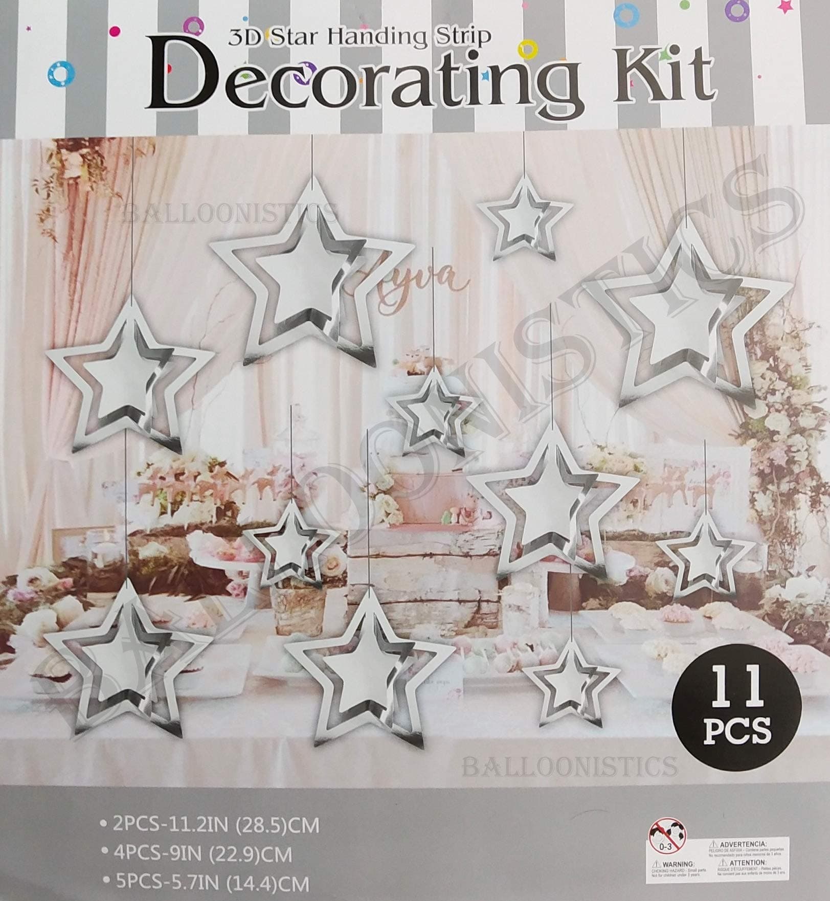 Balloonistics Glitter Silver Star Garlands Kit – Pack of 11 Metallic 3D Star Hanging Paper Garlands for Birthday, Wedding, Baby Shower & Christmas Decorations thumbnail 3