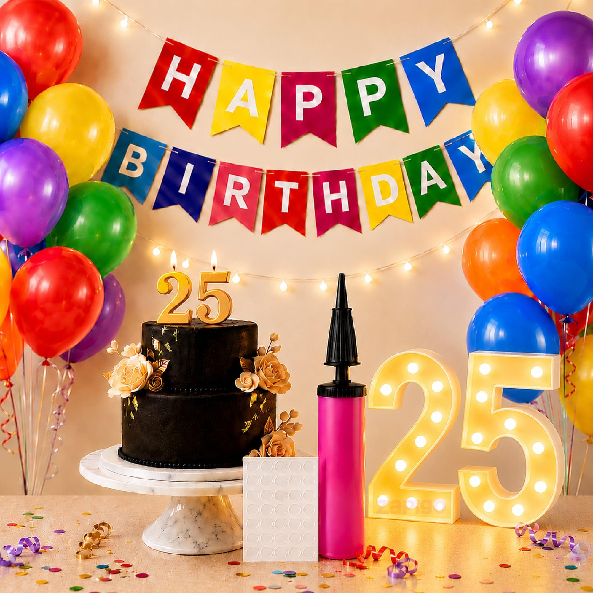 Balloonistics 55 Pcs 25th Birthday Decoration Kit – Number 25 Foil Balloons, Happy Birthday Banner, Latex Balloons & Arch Tools for Silver Jubilee, Party Room Decor, Photo Booth Backdrop thumbnail 1