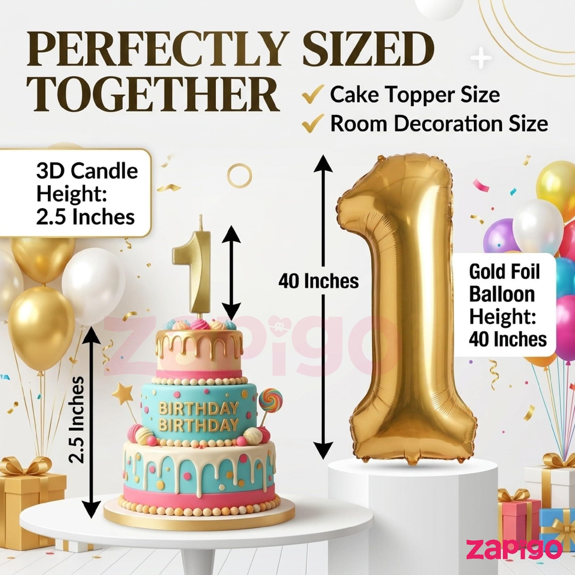 Balloonistics Gold 40-Inch Foil Number 3 Balloon with Matching Number Candle - Combo Set for 3rd Birthday, Anniversary, Party Decoration, Photo Booth Backdrop, Cake Table Decor thumbnail 3