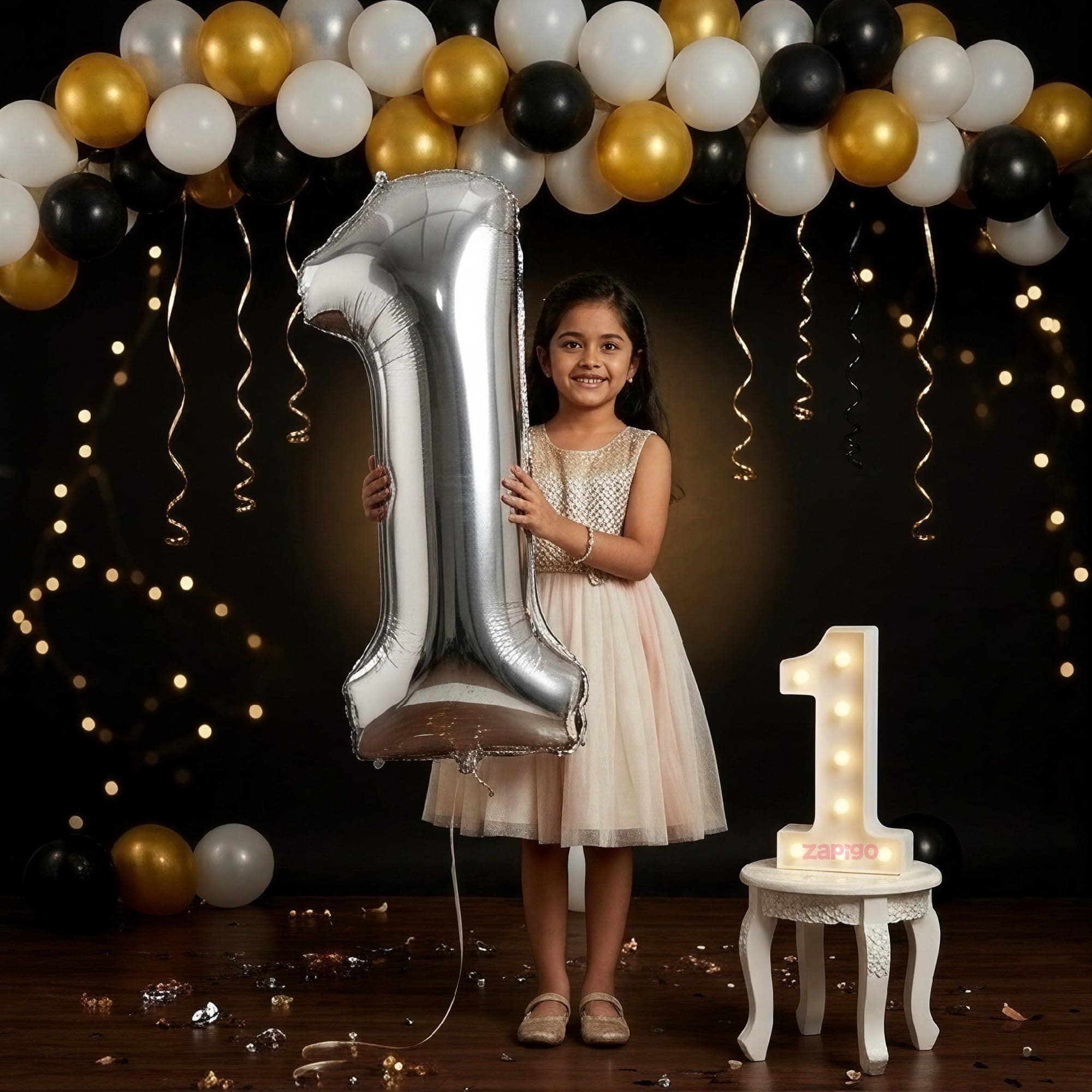 Balloonistics Silver 40-Inch Foil Number 1 Balloon with Matching LED Marquee Light - Combo Set for 1st Birthday, Anniversary, Party Decoration, Photo Booth Backdrop, Cake Table Decor