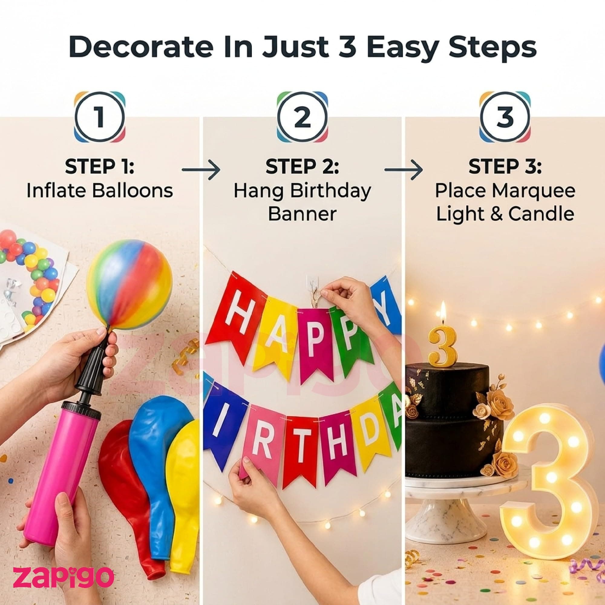 Balloonistics 55 Pcs 3rd Birthday Decoration Kit – Number 3 Foil Balloon, Happy Birthday Banner, Latex Balloons & Arch Tools for Party Room Decoration, Balloon Arch, Photo Booth Backdrop thumbnail 5