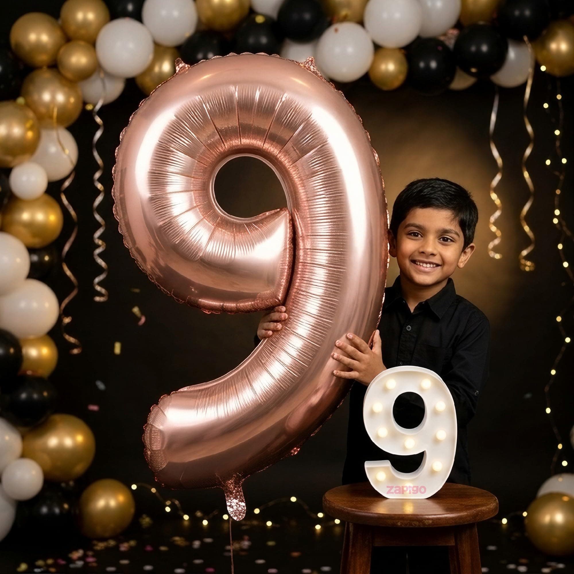 Balloonistics Rose Gold 40-Inch Foil Number 9 Balloon with Matching LED Marquee Light - Combo Set for 9th Birthday, Anniversary, Party Decoration, Photo Booth Backdrop, Cake Table Decor thumbnail 1