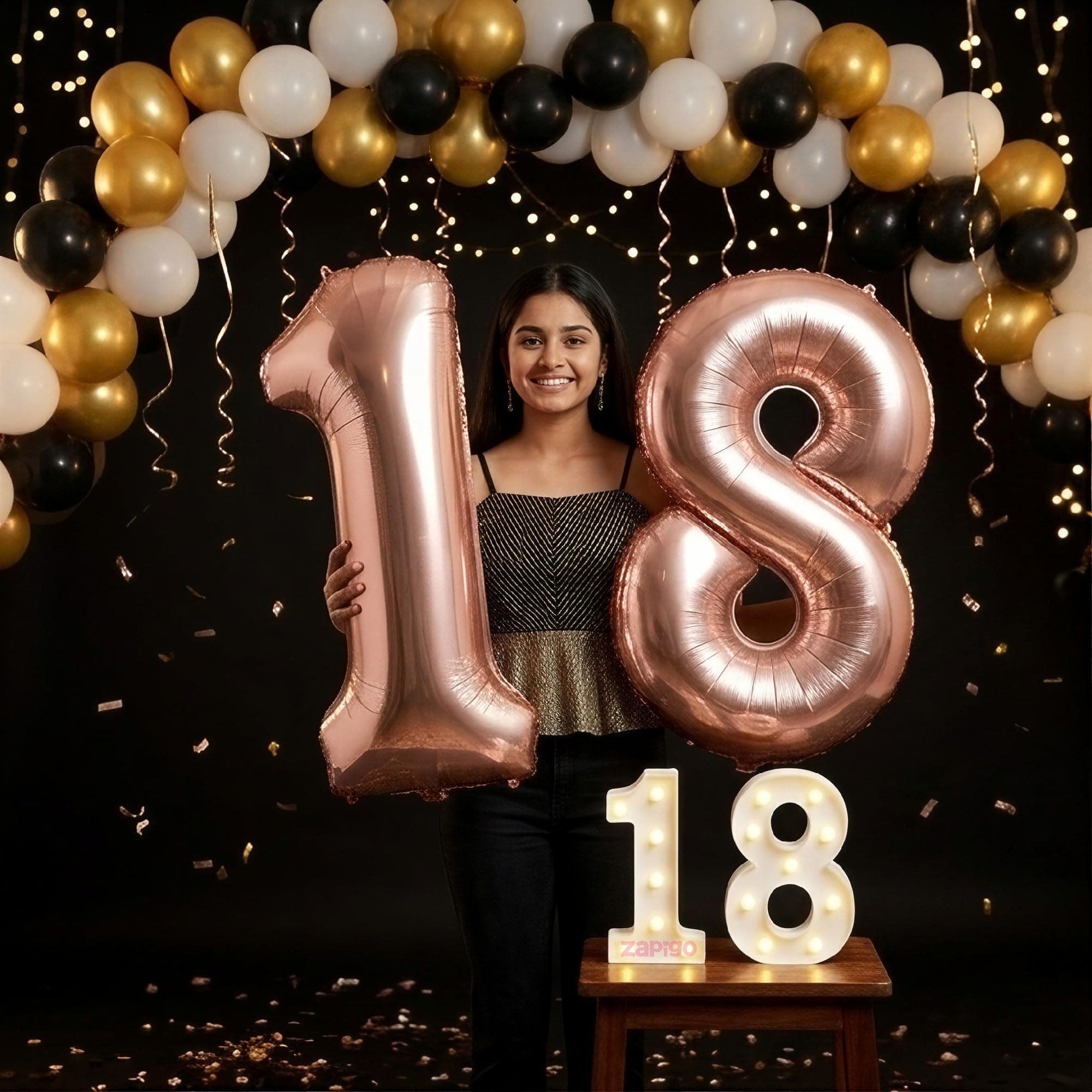Balloonistics Rose Gold 40-Inch Foil Number 18 Balloon with Matching LED Marquee Light - Combo Set for 18th Birthday, Anniversary, Party Decoration, Photo Booth Backdrop thumbnail 1